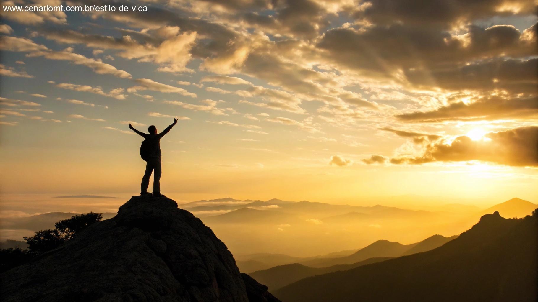 Pessoa comemorando o nascer do sol para mensagens motivacionais de sábado