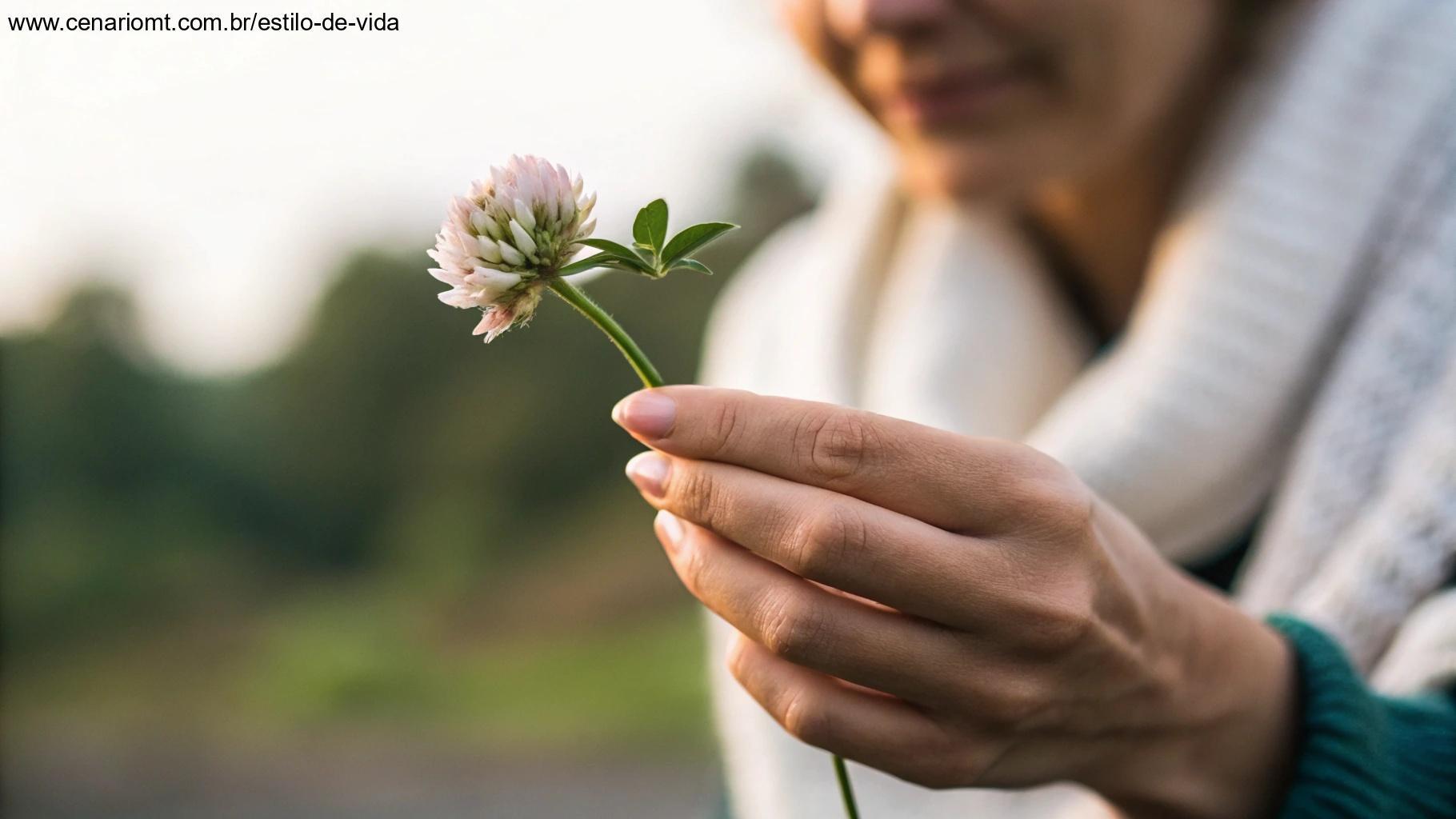 Pessoa segurando delicadamente uma flor com sentimento