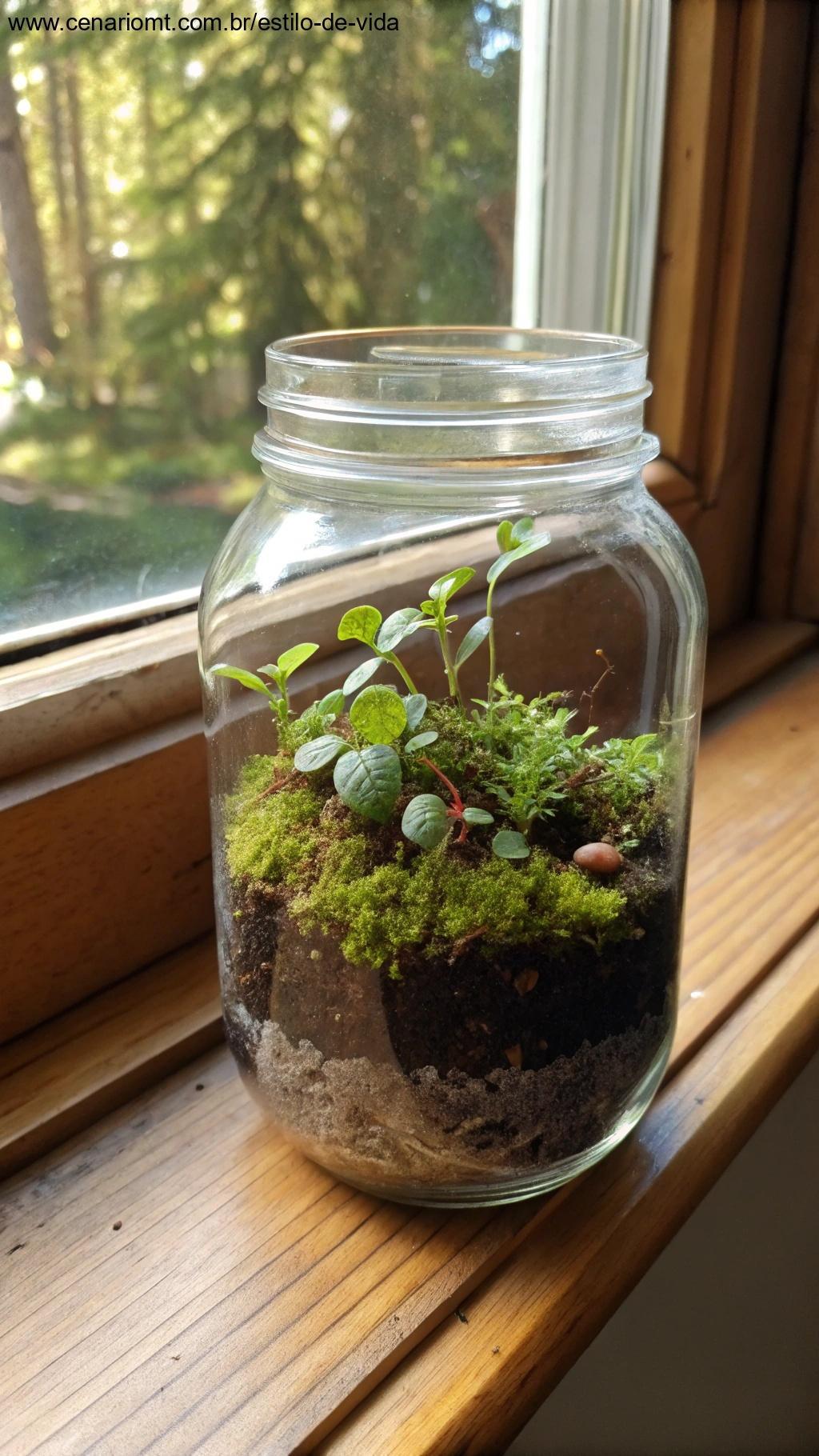 Mini terrário feito com frasco de conserva