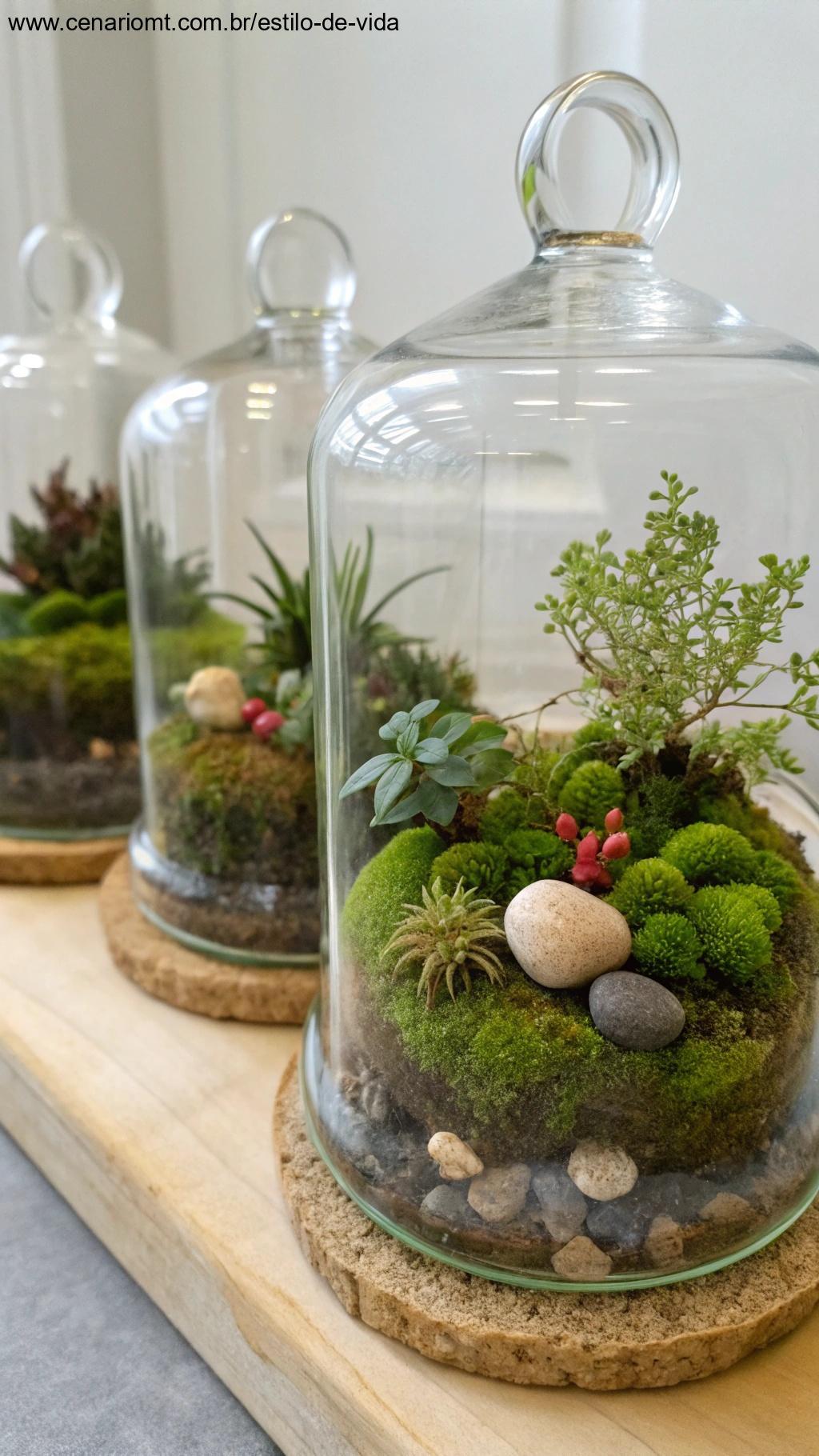 Mini terrários com pedras e musgo