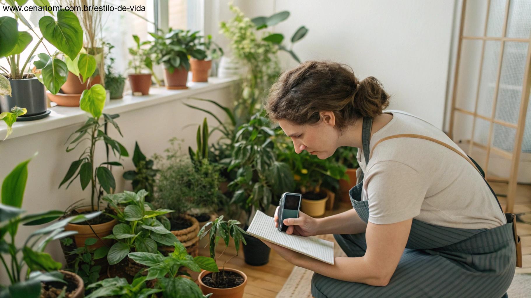 Pessoa monitorando plantas com ferramentas