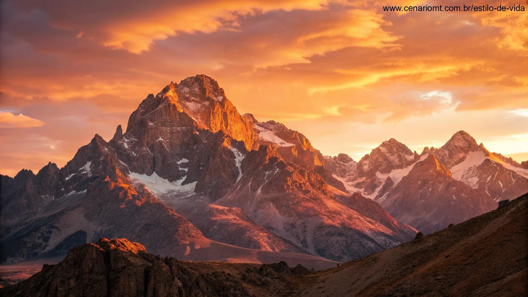 Uma paisagem motivacional com o nascer do sol sobre uma cadeia de montanhas, simbolizando força e determinação para enfrentar a semana.