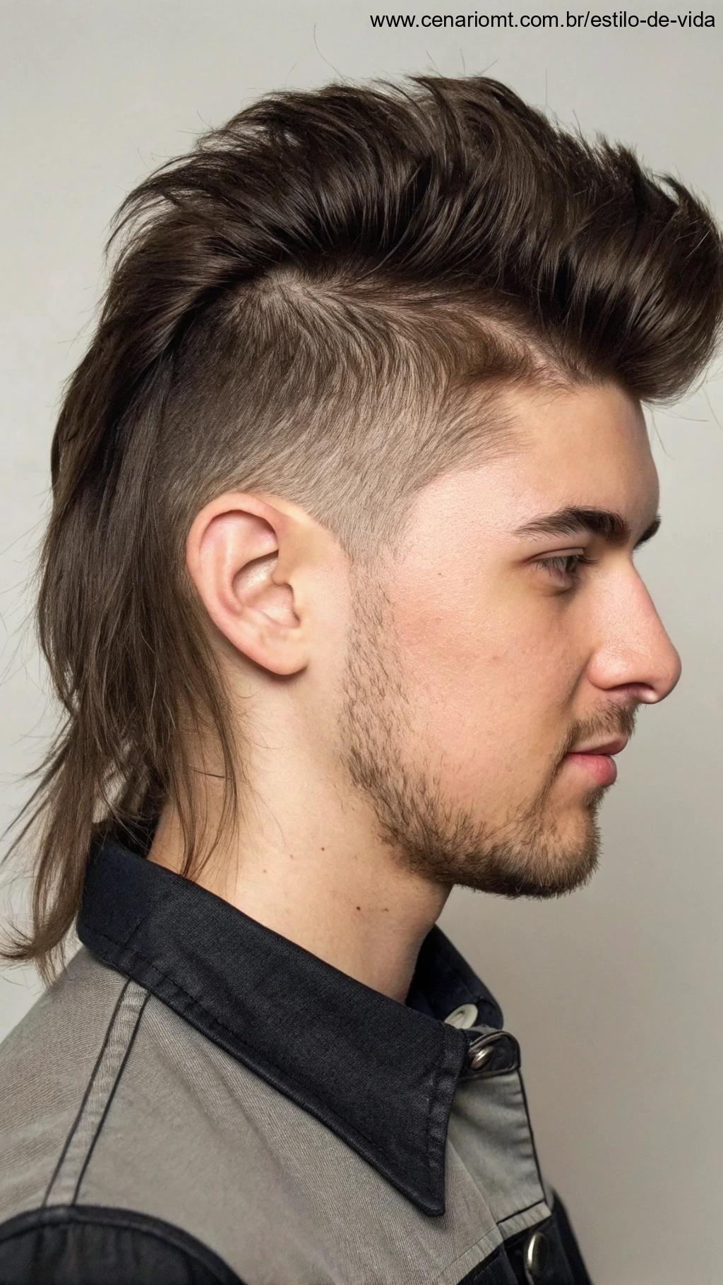 Mullet moderno com degradê e comprimento atrás