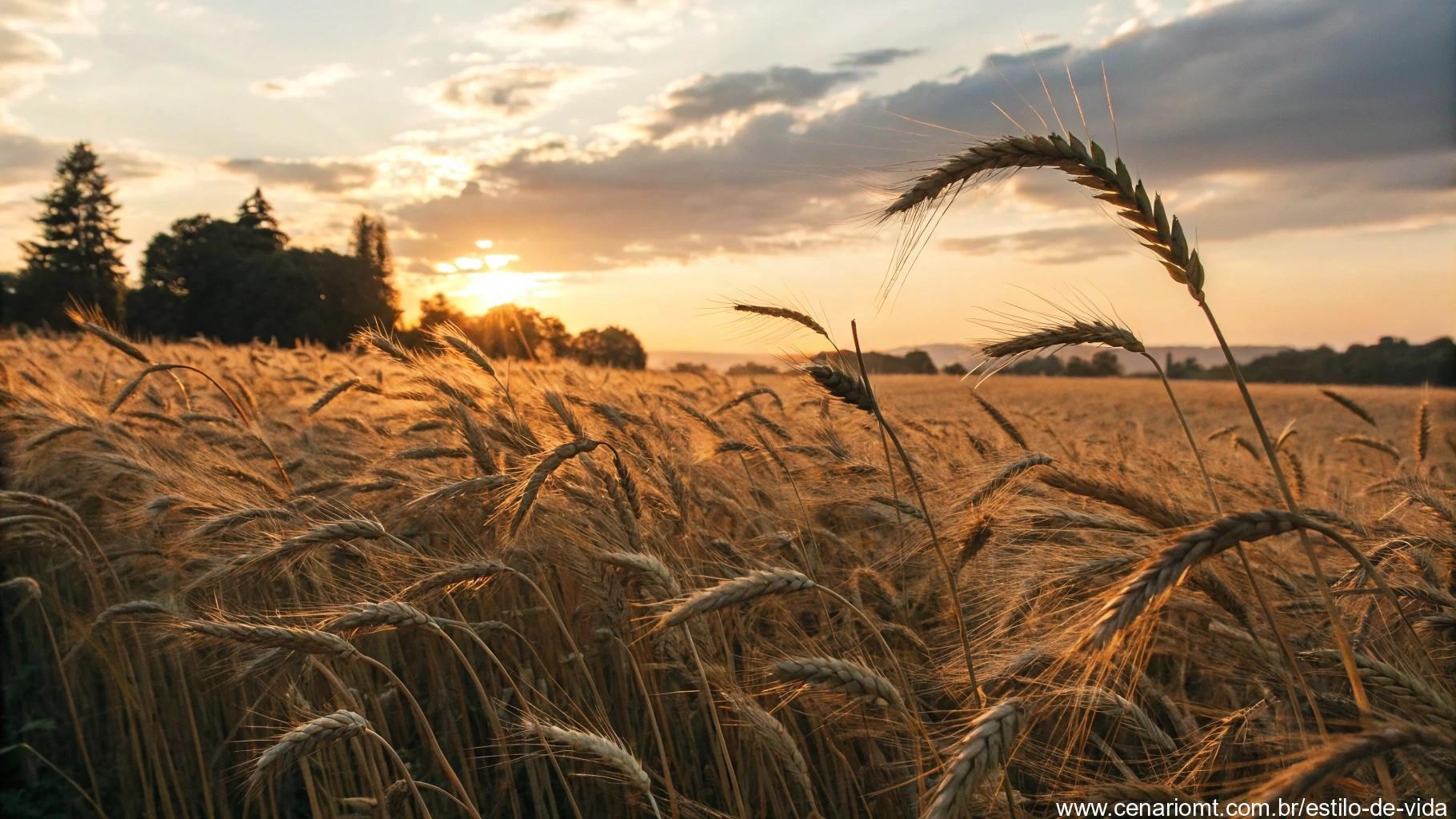 O poder do sustento divino simbolizado por um campo de trigo ao entardecer