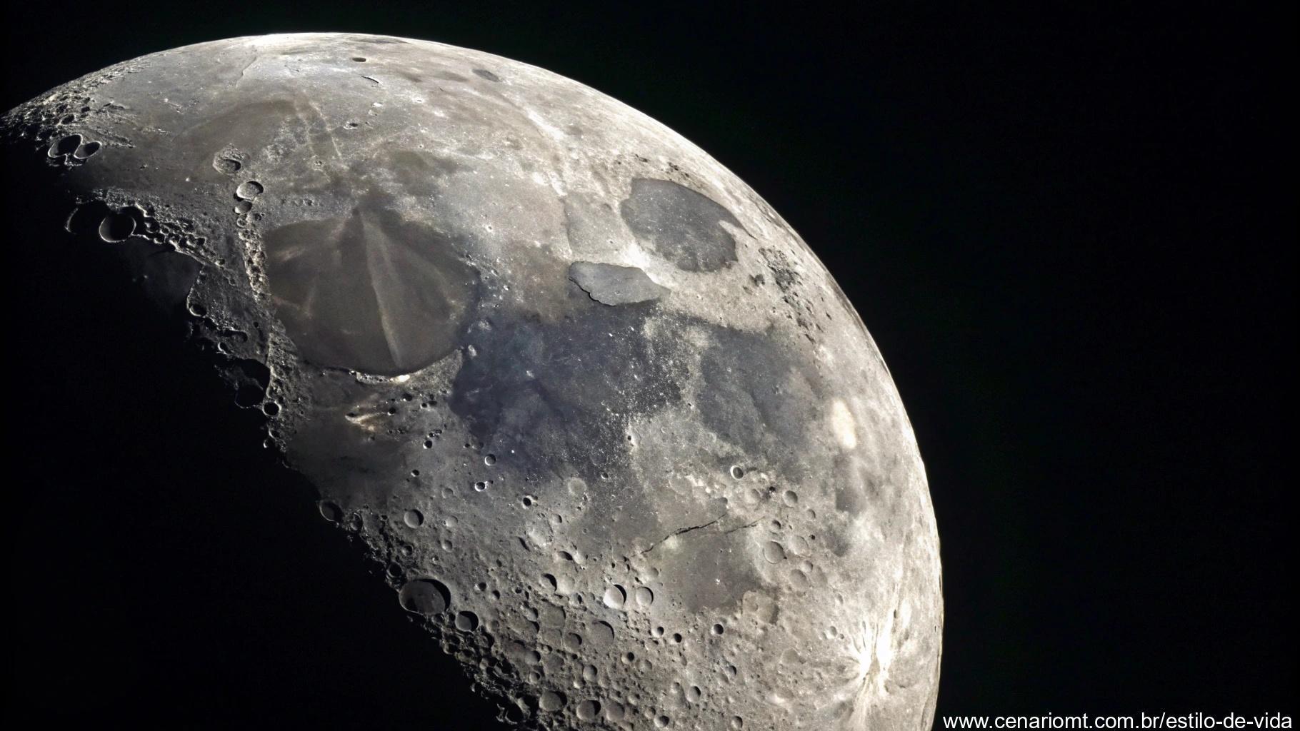 Visão telescópica da lua crescente com fundo preto