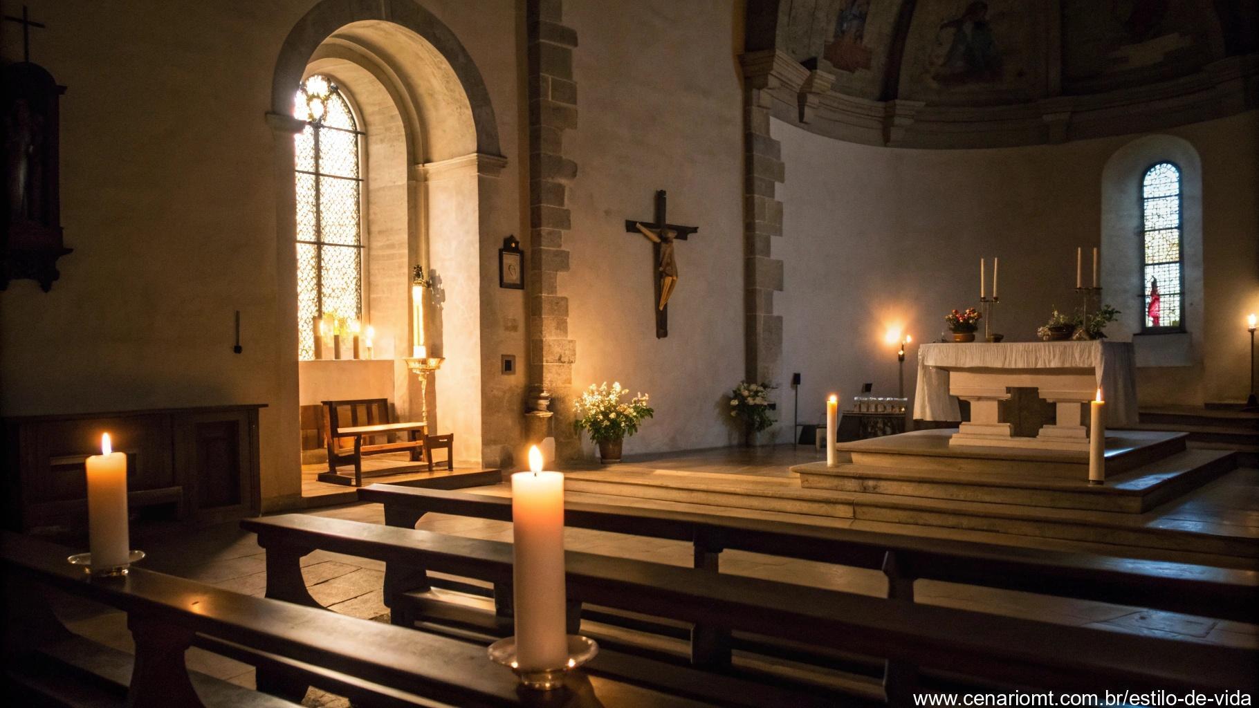 Pessoa em oração católica em um ambiente sagrado