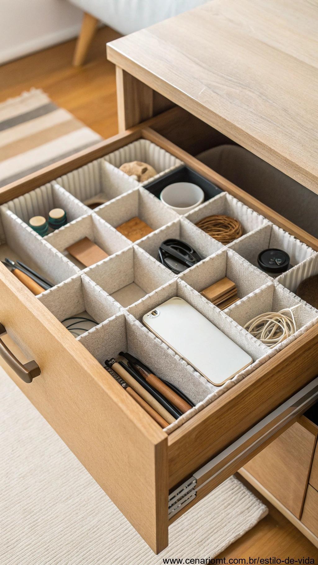 Organizador de gavetas feito com materiais recicláveis