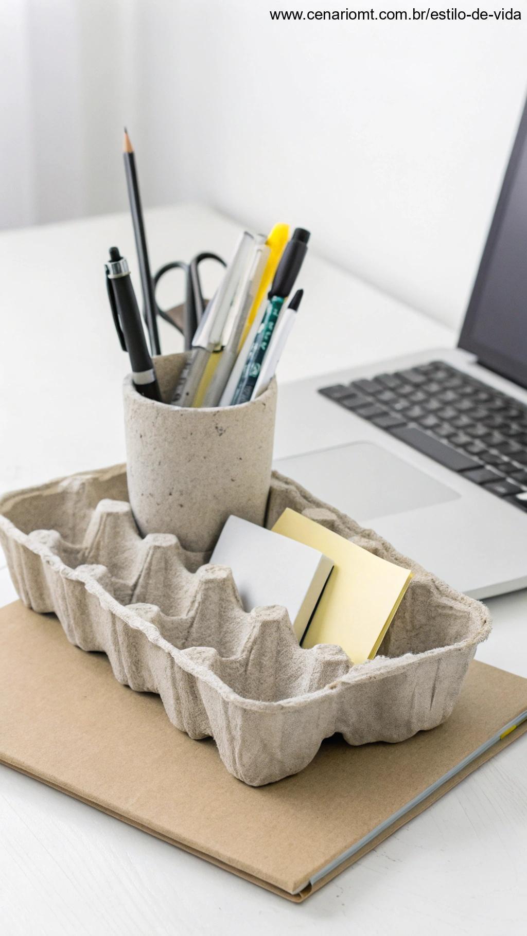 Organizador de mesa sustentável feito com caixas de ovos recicladas