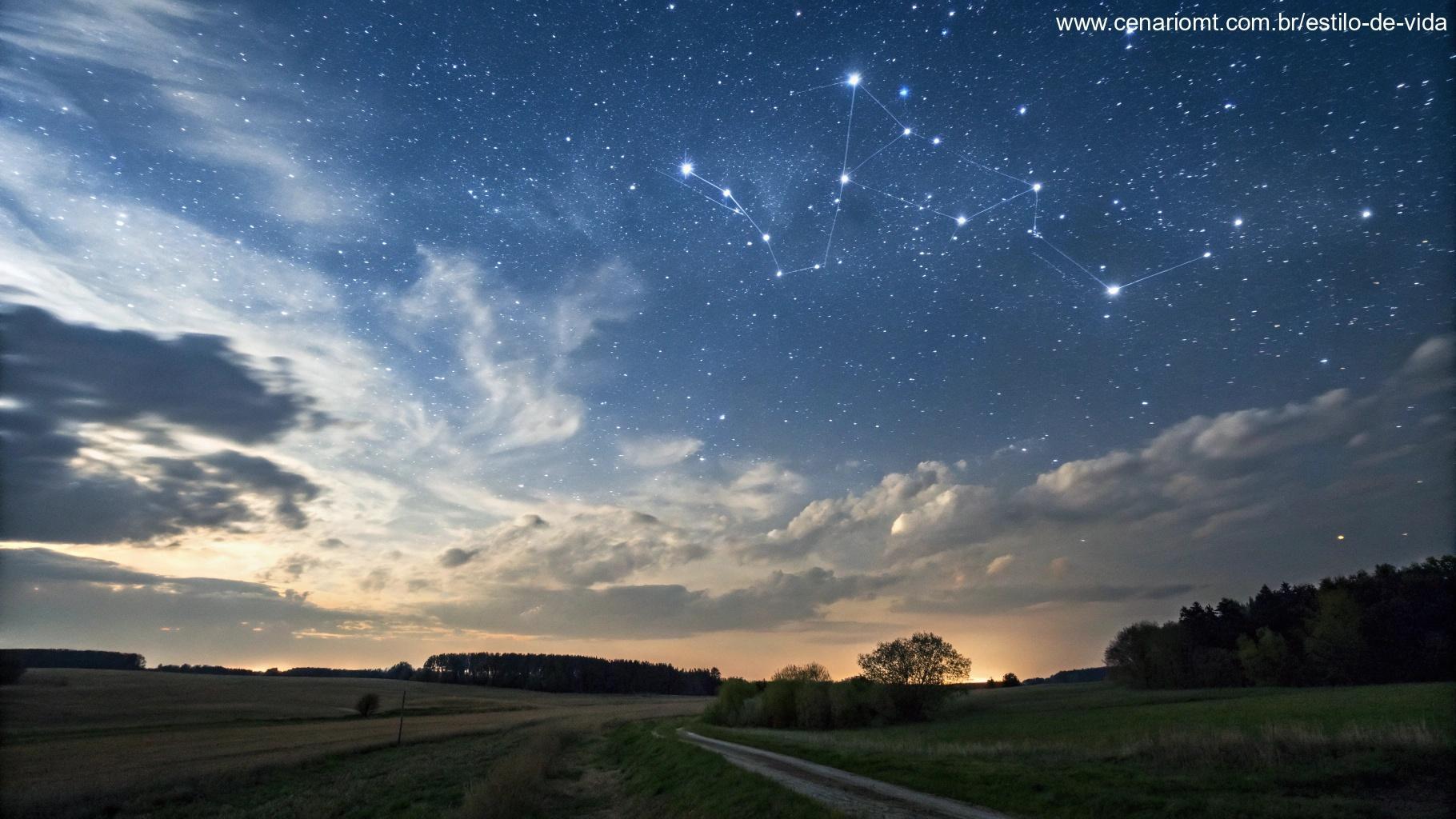 Detalhes do céu noturno de hoje com estrelas e formações celestes