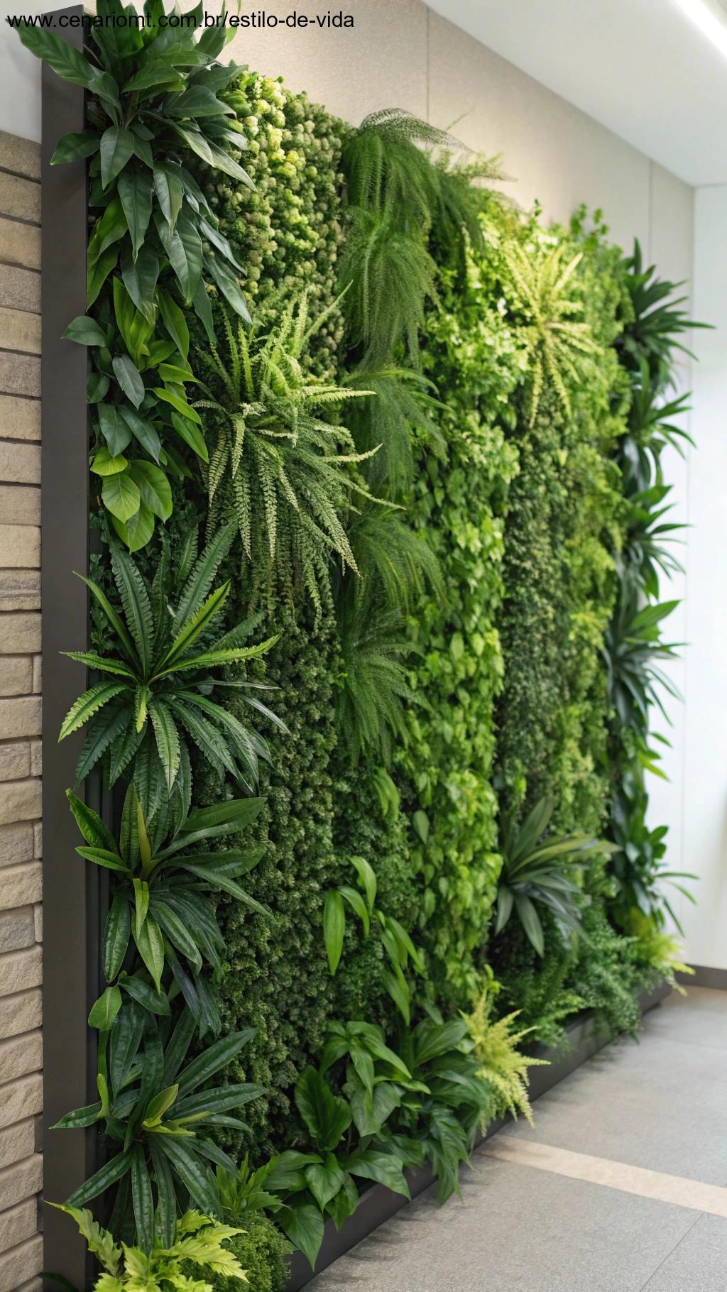 Painéis com plantas artificiais decorando parede de forma realista