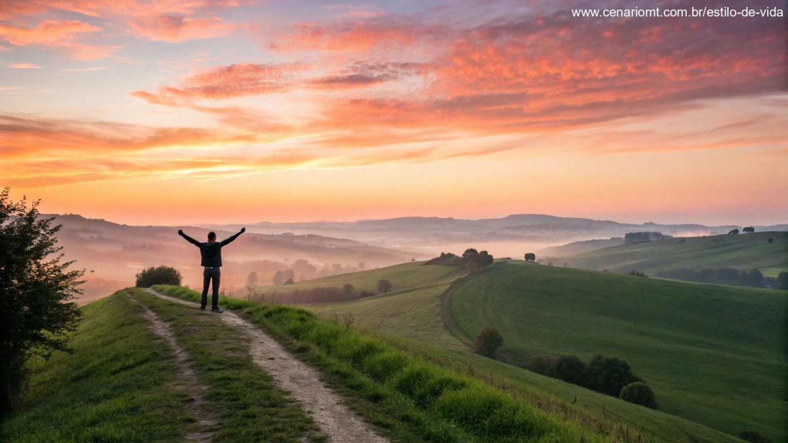 Pessoa contemplando o nascer do sol em busca de direção e paz