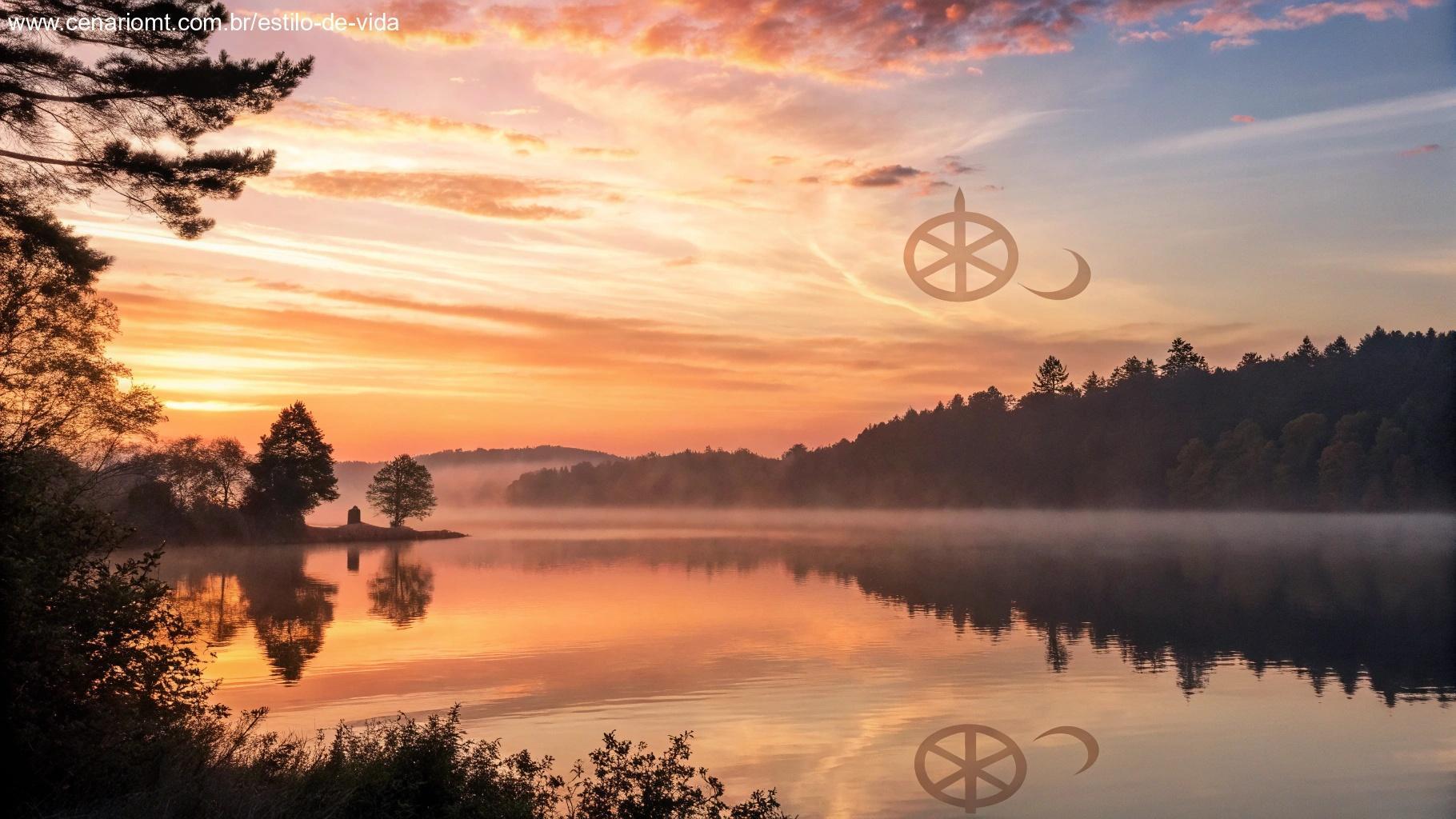 sol nascendo sobre um lago calmo em atmosfera de fé