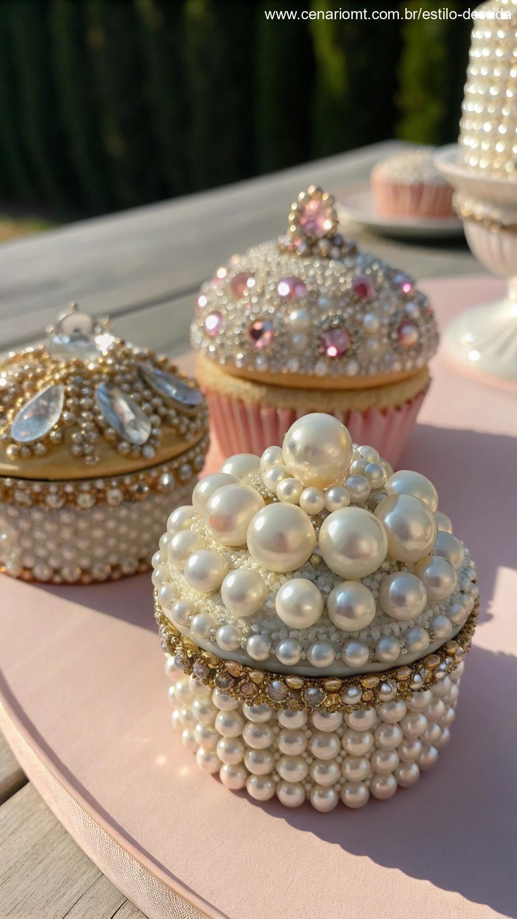 Peças decorativas com pérolas e cristais