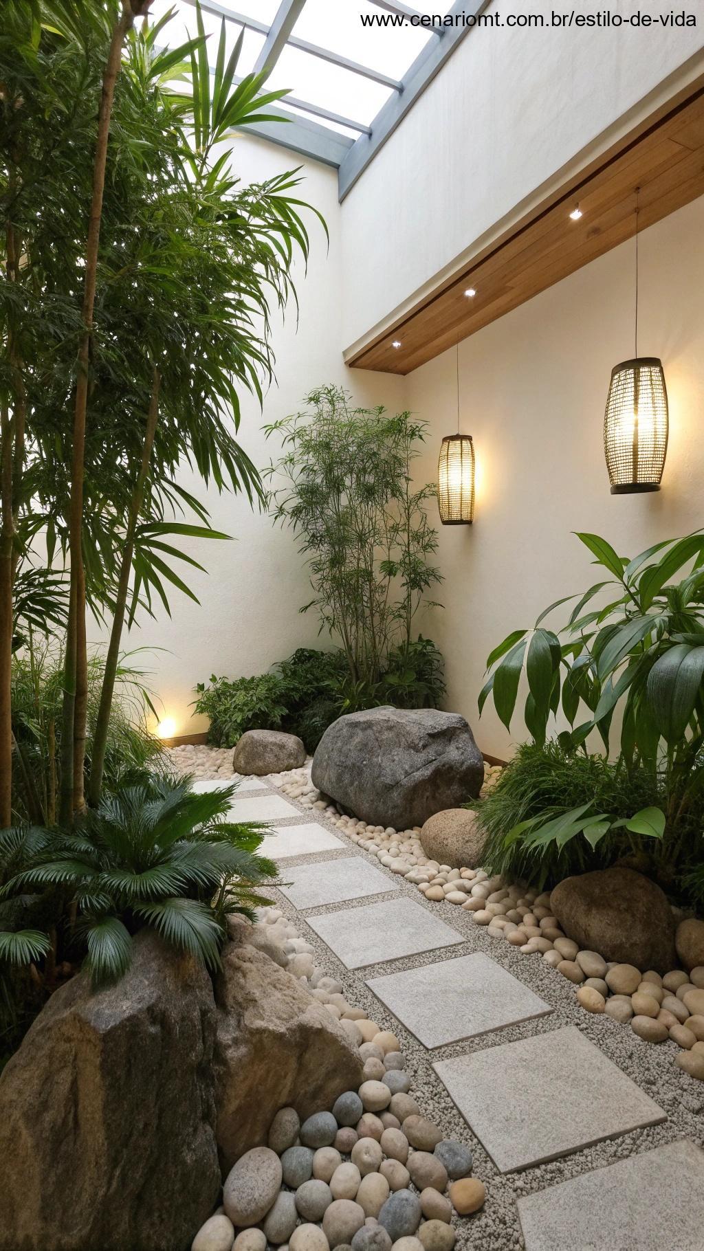 Jardim interno com pedras decorativas