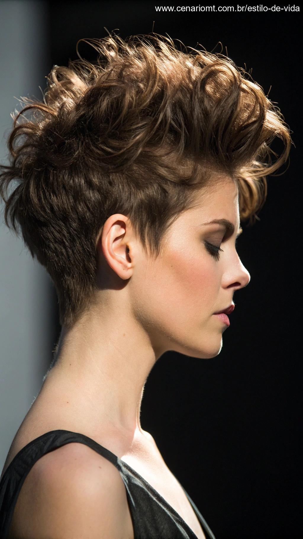 Corte pixie com volume no topo em visual estiloso