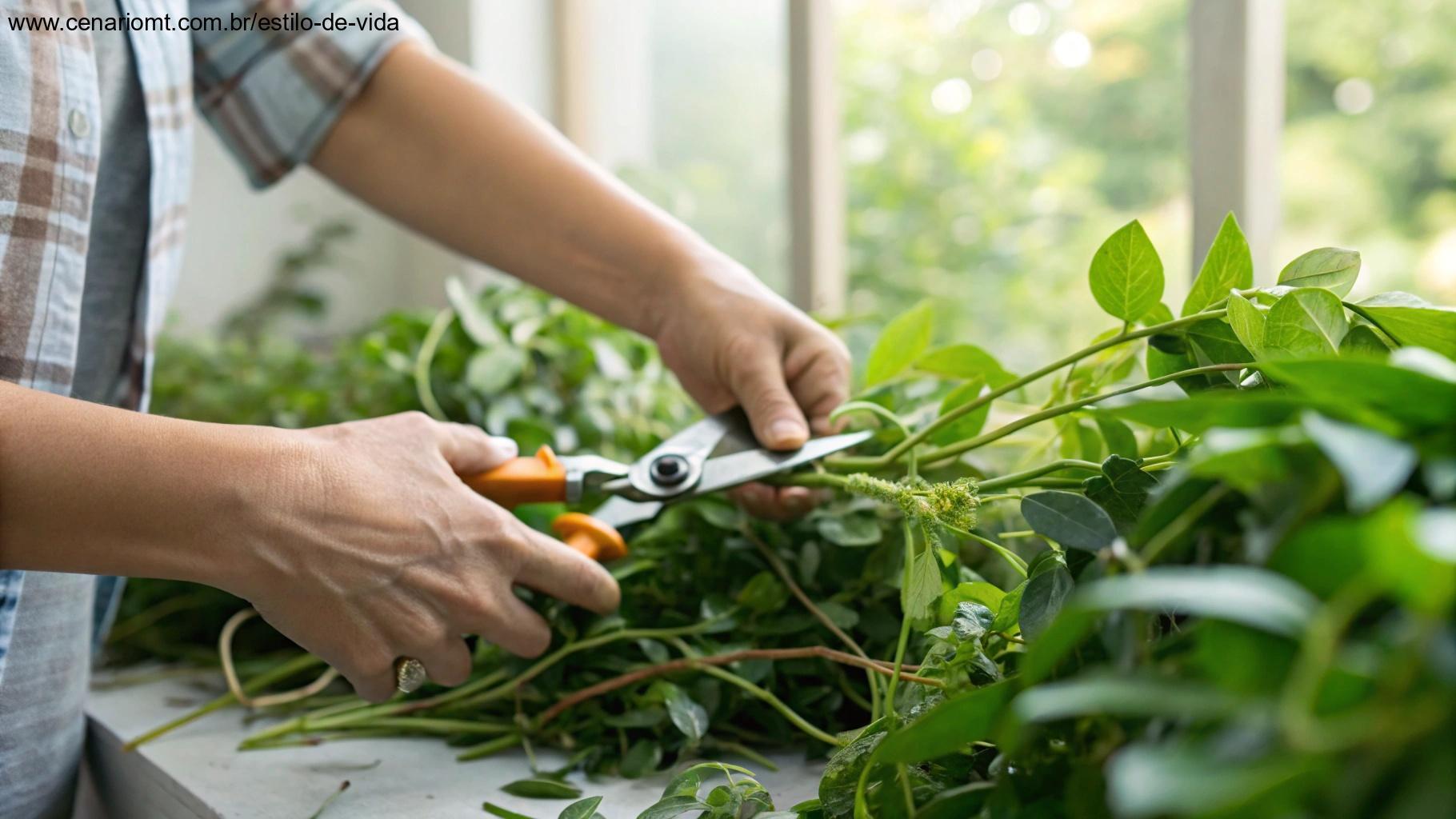 Pessoa fazendo poda cuidadosa em plantas