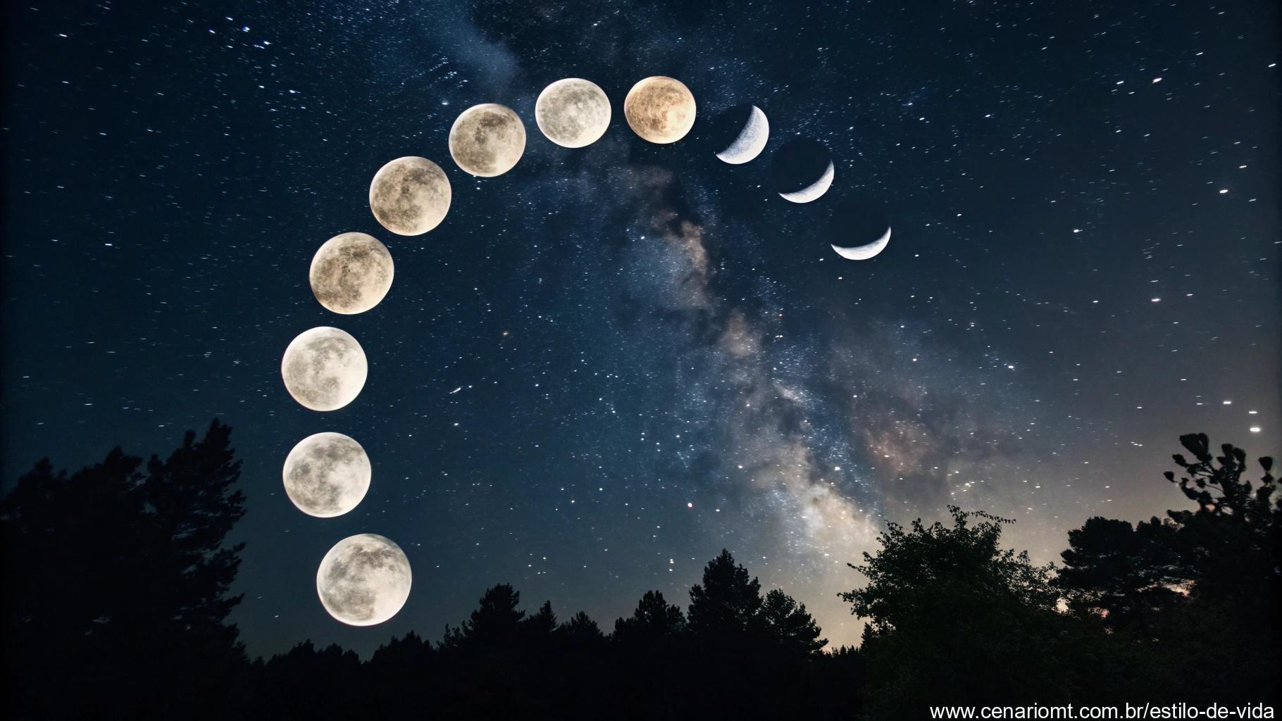 Imagem simbólica do ciclo da lua, enfatizando o conceito de idade lunar e sua importância na astronomia