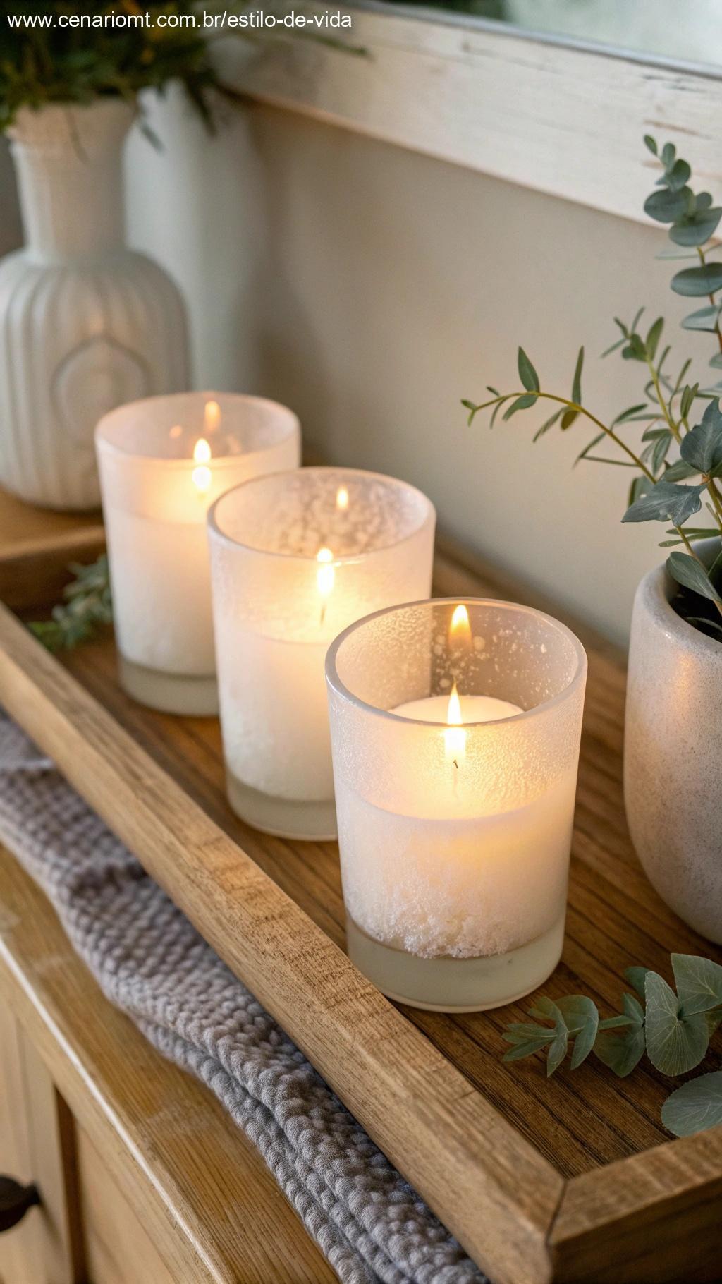 Porta-velas com pintura fosca e velas acesas