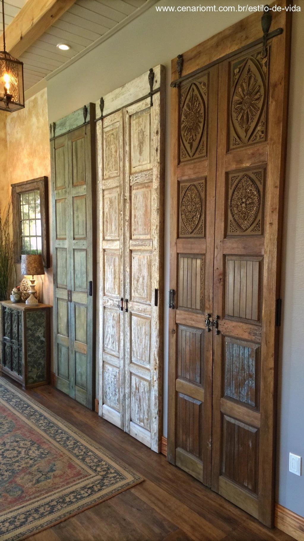 Portas antigas utilizadas como painéis decorativos