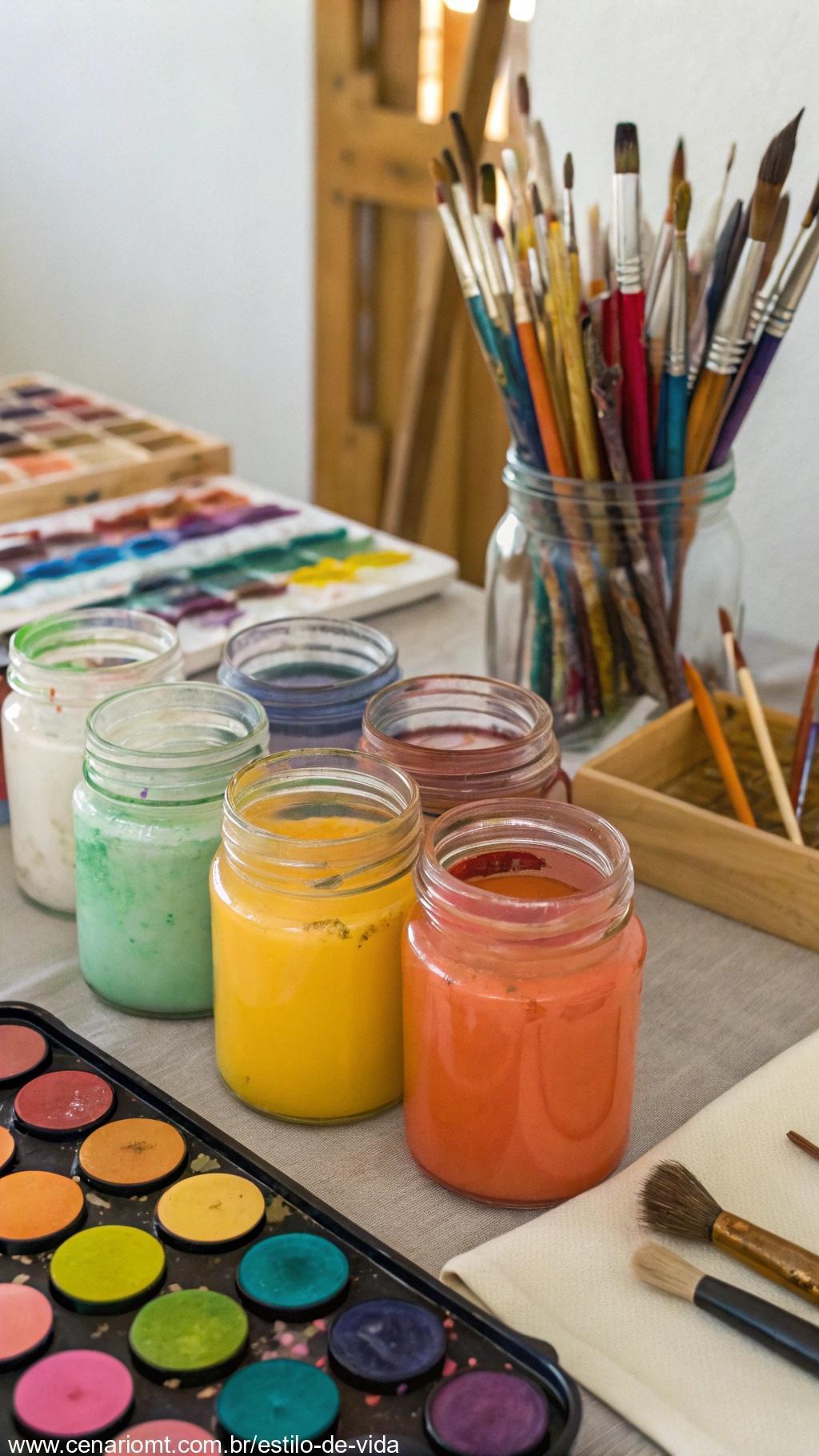 Potes reutilizados para armazenar tinta artesanal