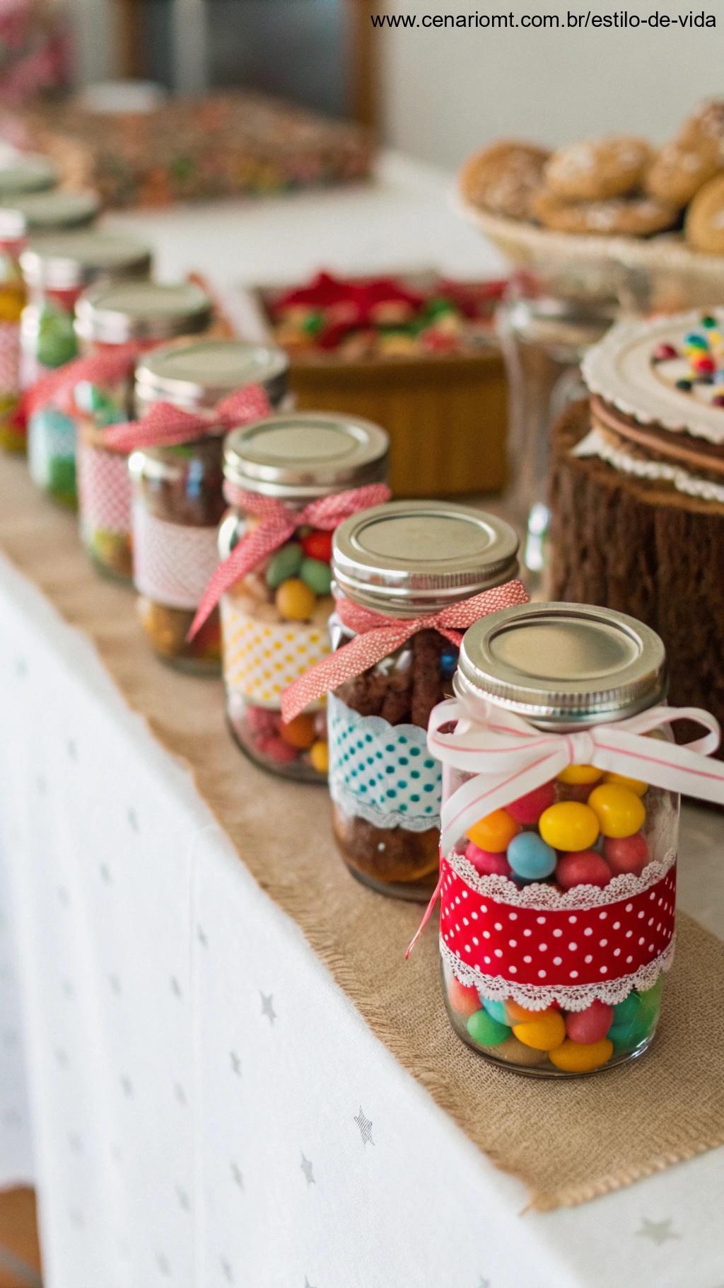 Potinhos decorados usados como lembrancinhas