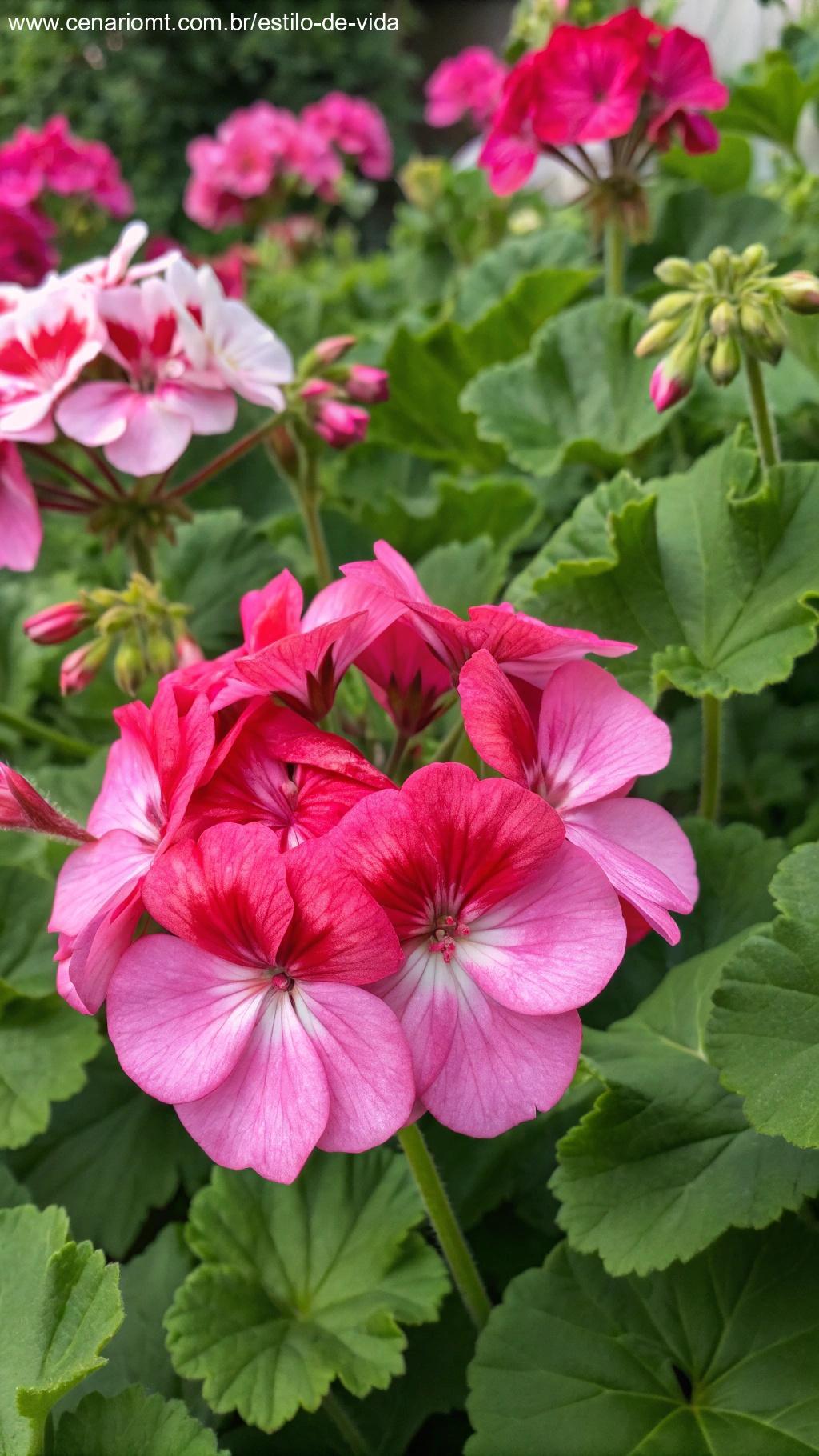 Close-up de flores com floração prolongada como gerânios ou petúnias