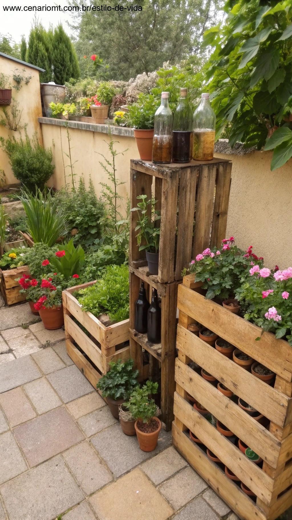 Materiais reciclados sendo usados no jardim