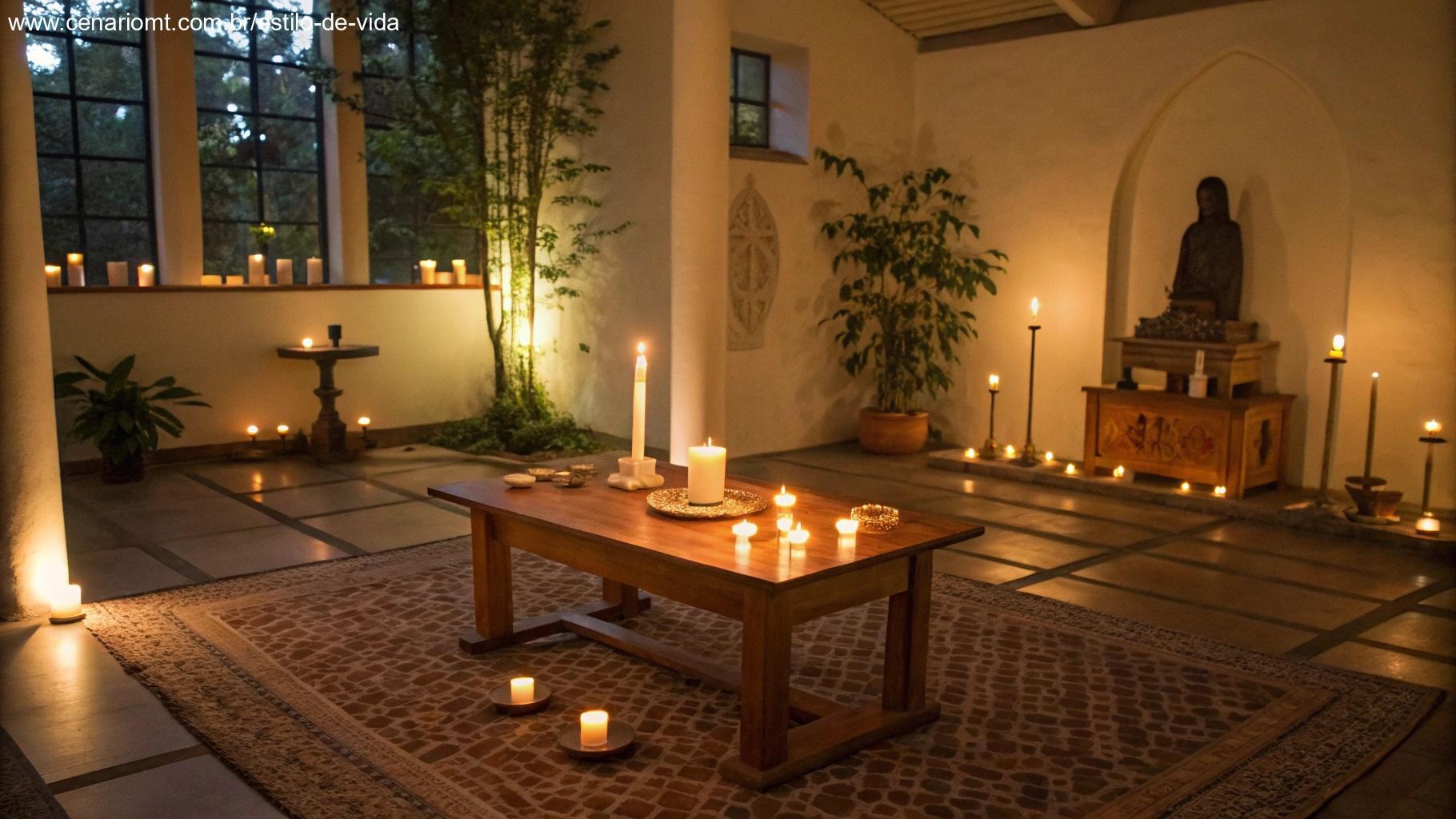 Ambiente de reflexão com vela acesa e bíblia sobre a mesa