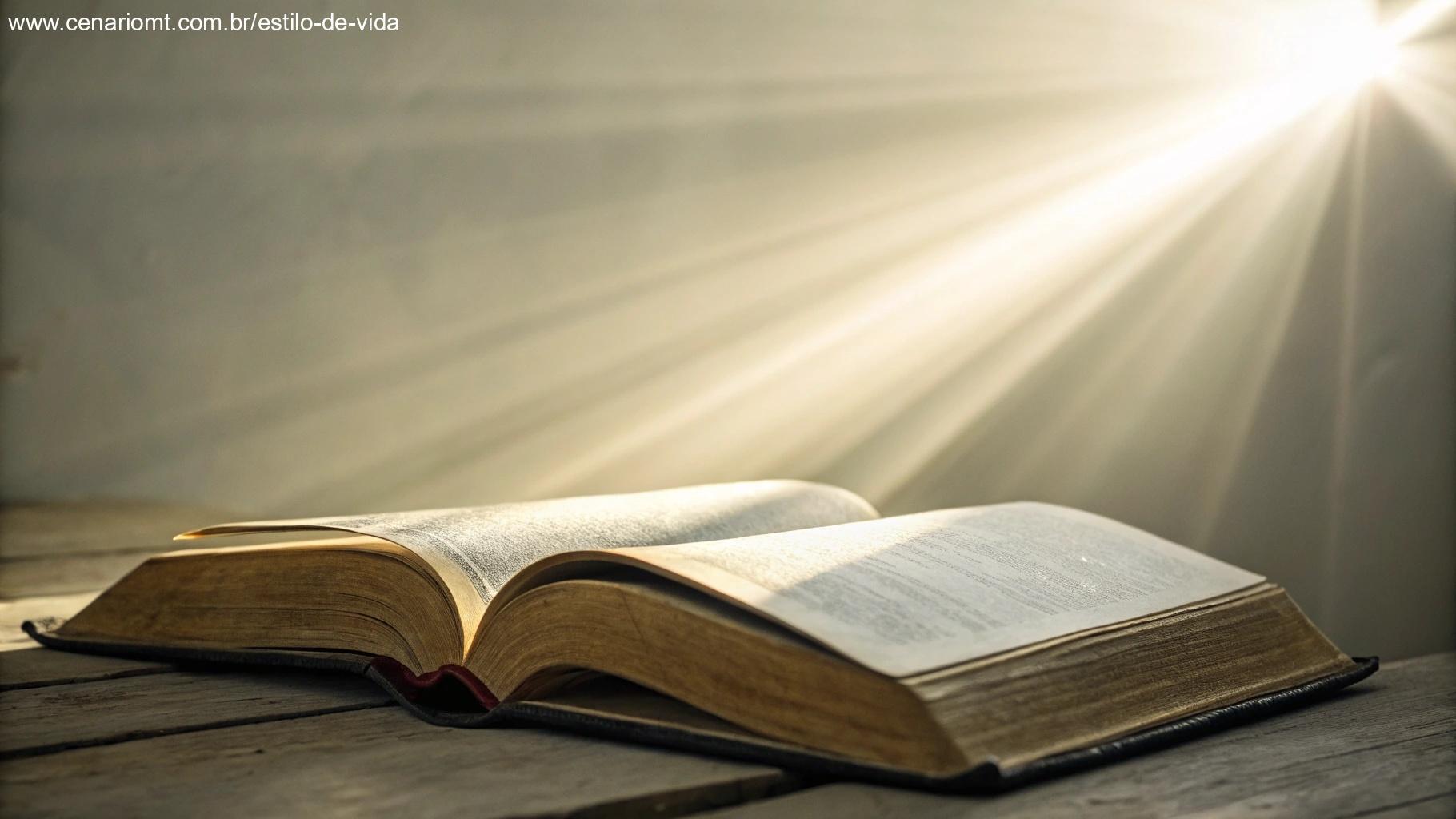 Livro aberto com raios de luz iluminando-o, simbolizando a sabedoria da liturgia.