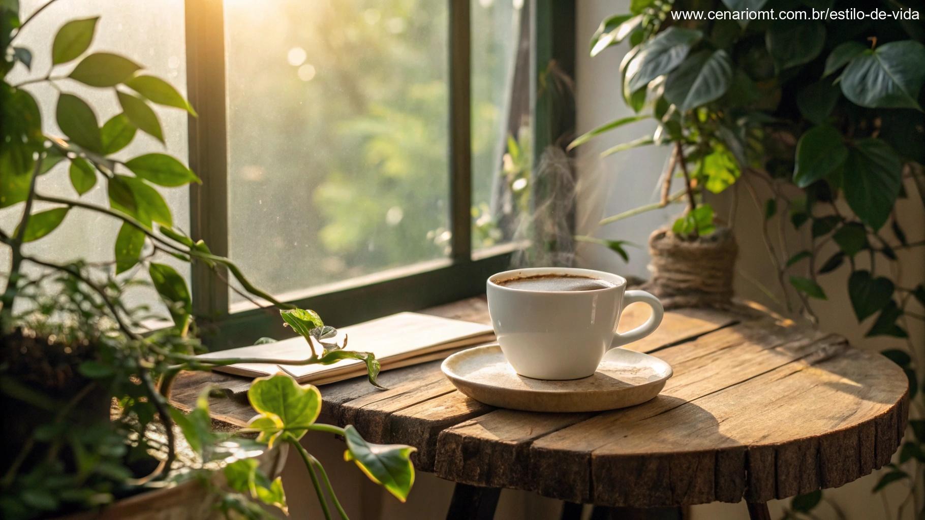 Café da manhã calmo e iluminado para refletir sobre o início do dia
