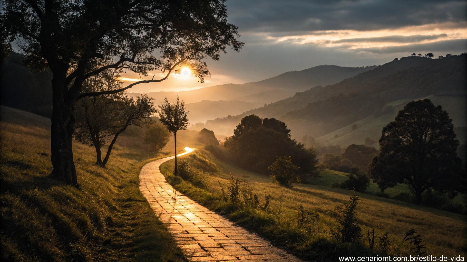 Luz aconchegante iluminando um caminho através de um vale escuro