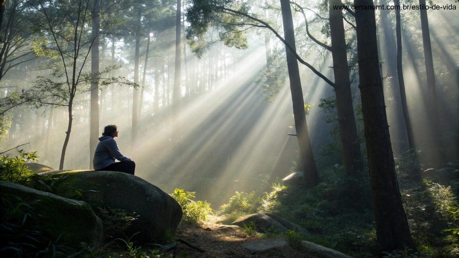 Pessoa lendo a Bíblia em meio à natureza numa manhã tranquila