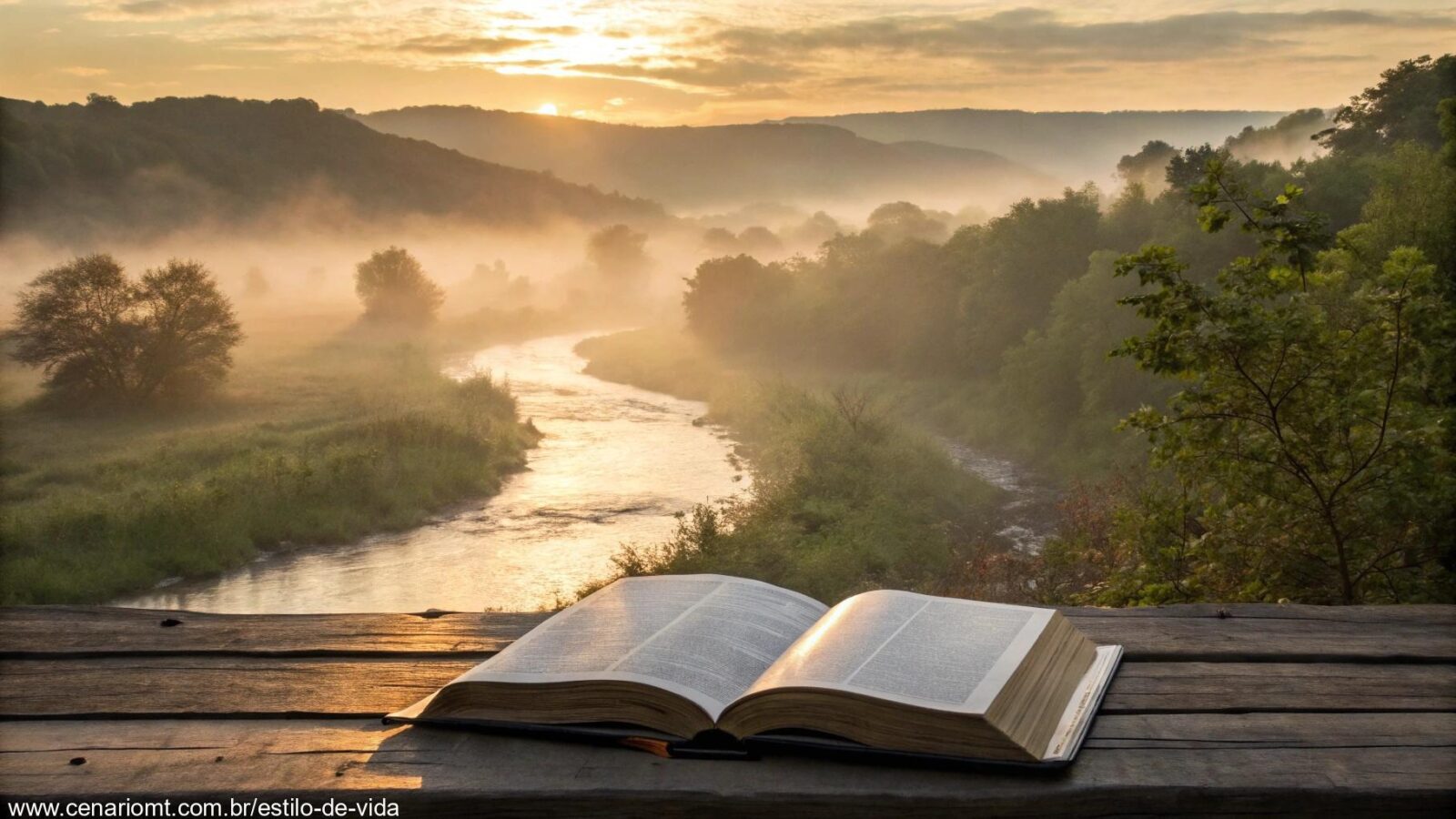 Imagem representando o Salmo do dia para quarta-feira 16/04/2025, com paisagem serena ao amanhecer e atmosfera de transformação espiritual