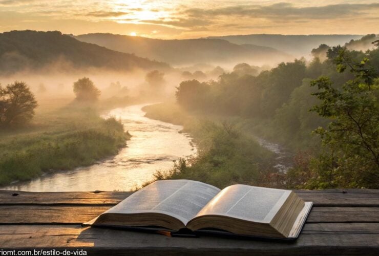 Imagem representando o Salmo do dia para quarta-feira 16/04/2025, com paisagem serena ao amanhecer e atmosfera de transformação espiritual