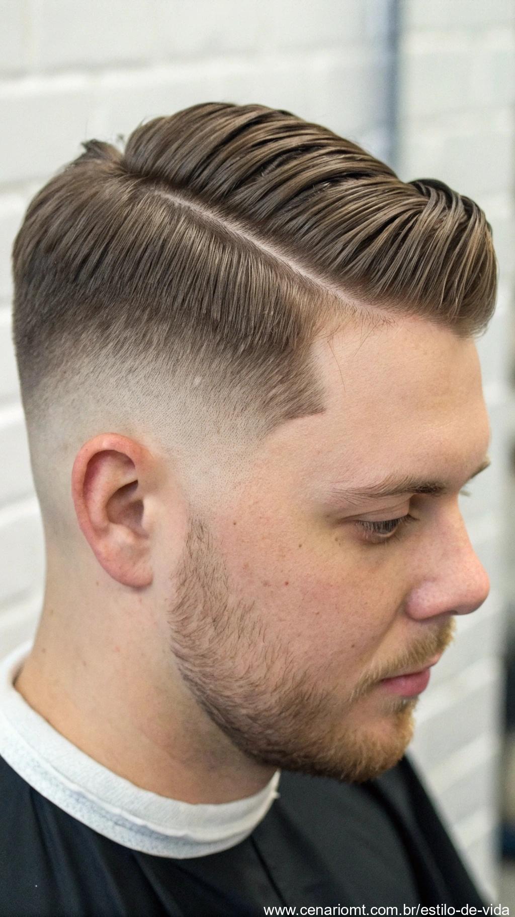 Side part com fade para um visual clássico e moderno