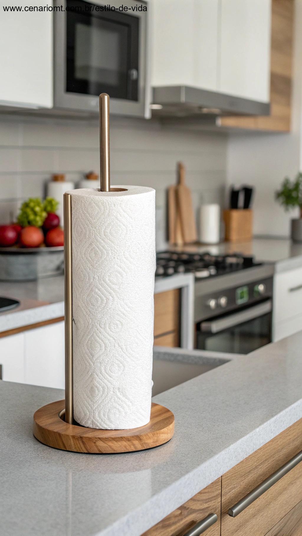 Suporte de papel toalha diferenciado em cozinha moderna
