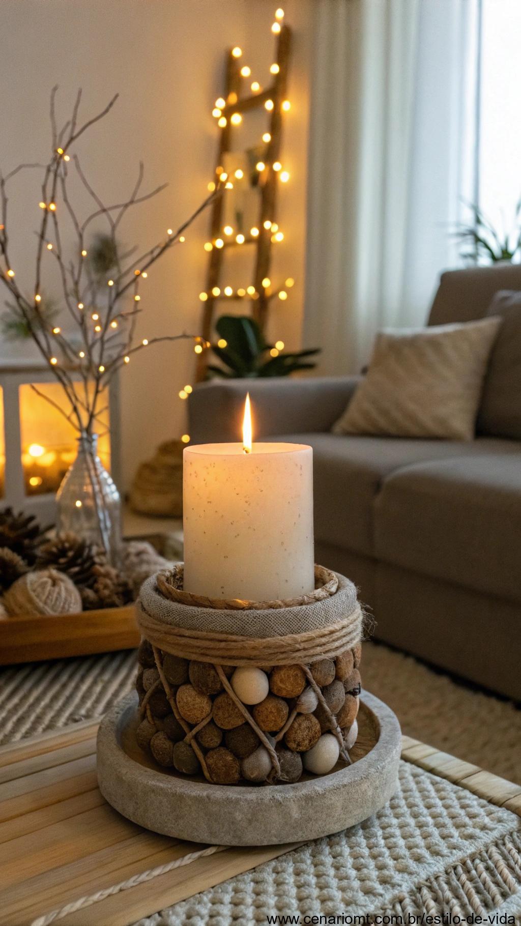 Suporte para velas criativo em ambiente acolhedor