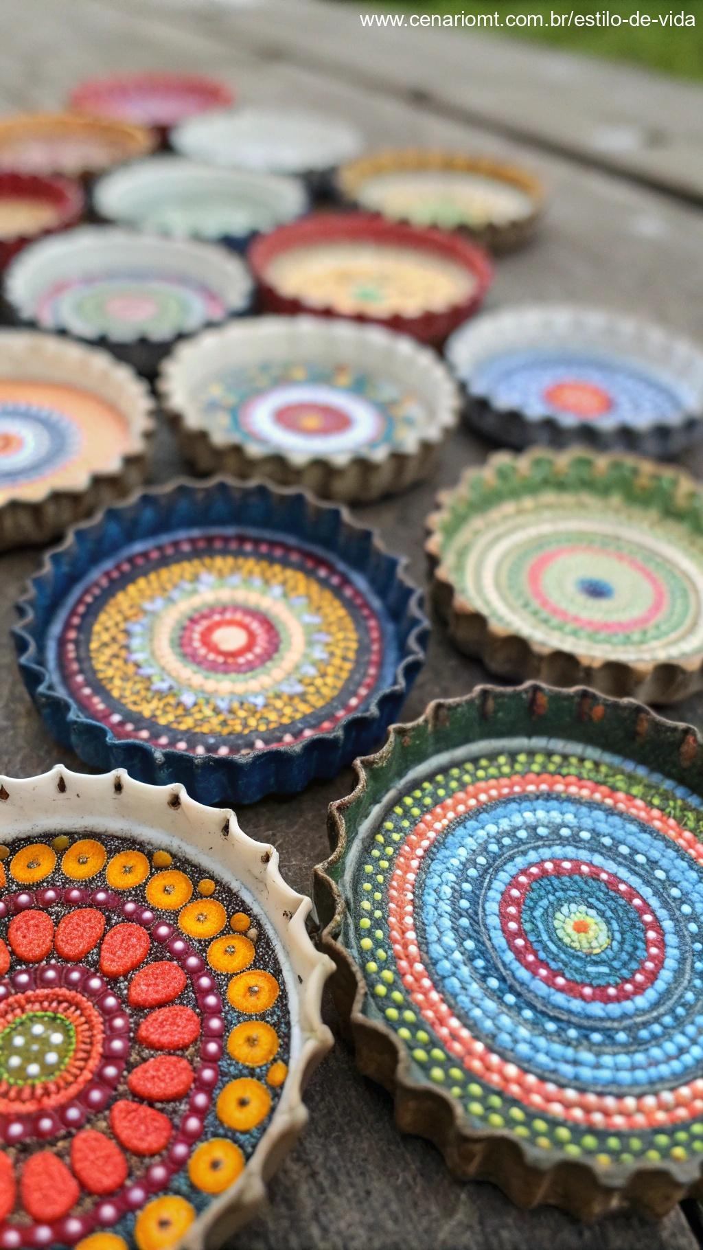 Tampas de garrafa usadas como detalhes decorativos