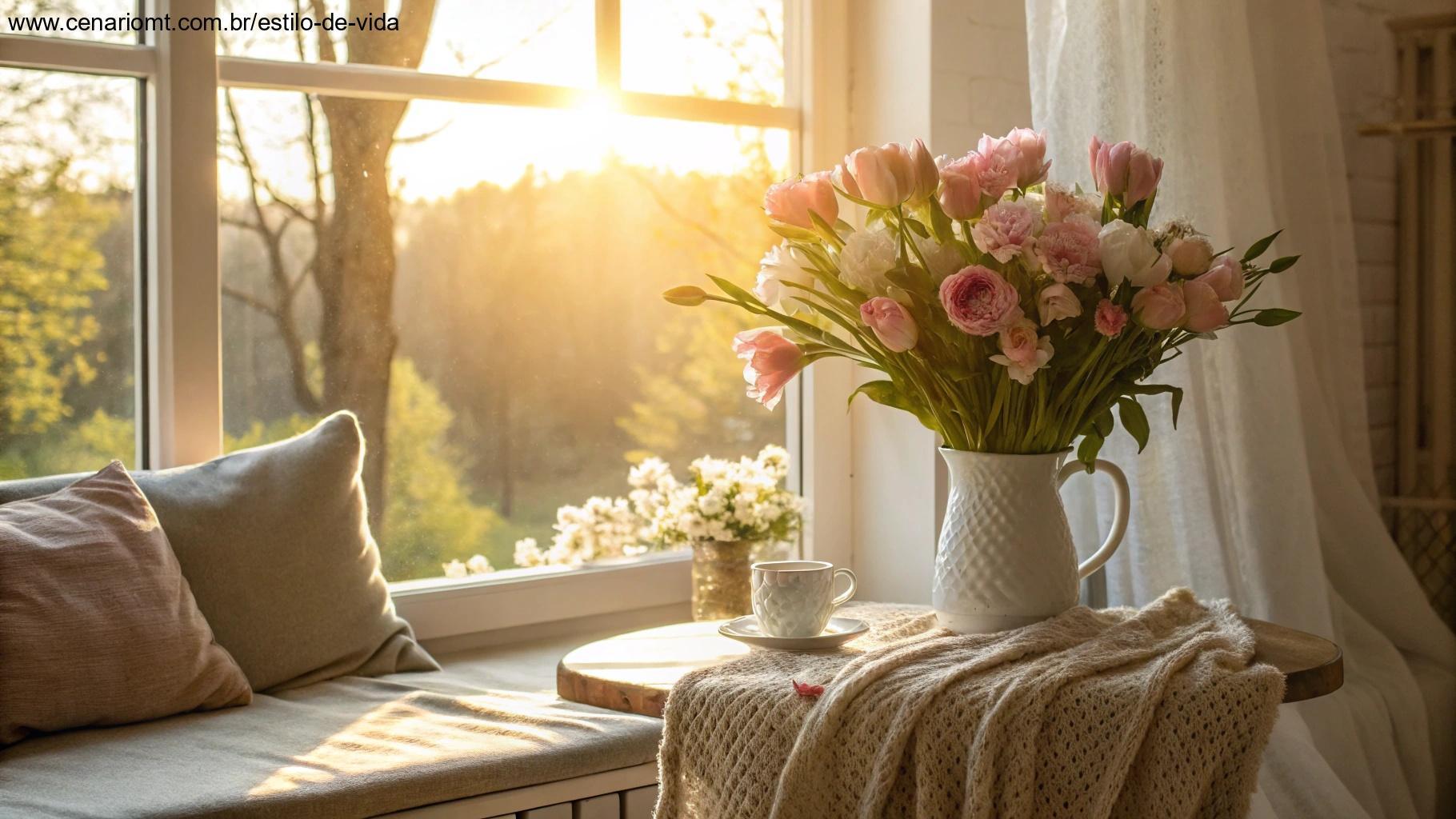 flores frescas e cores suaves representando carinho e propósito numa manhã abençoada