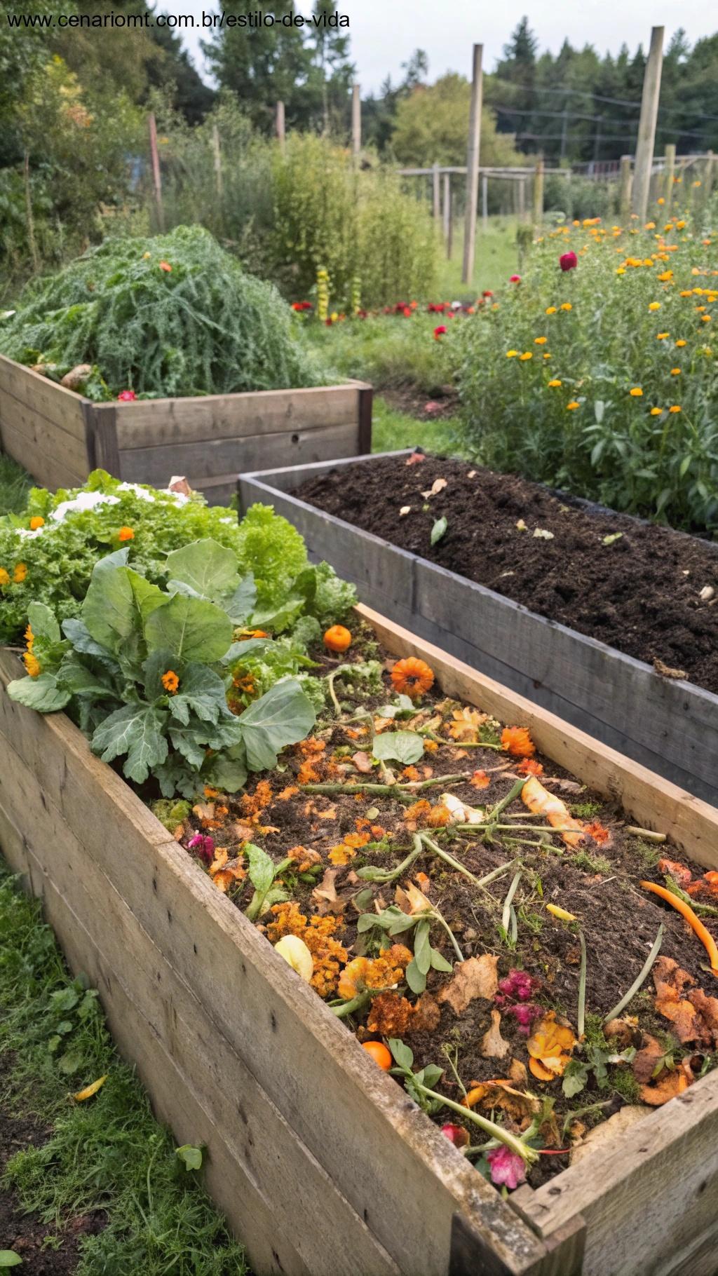 Área de compostagem orgânica no jardim