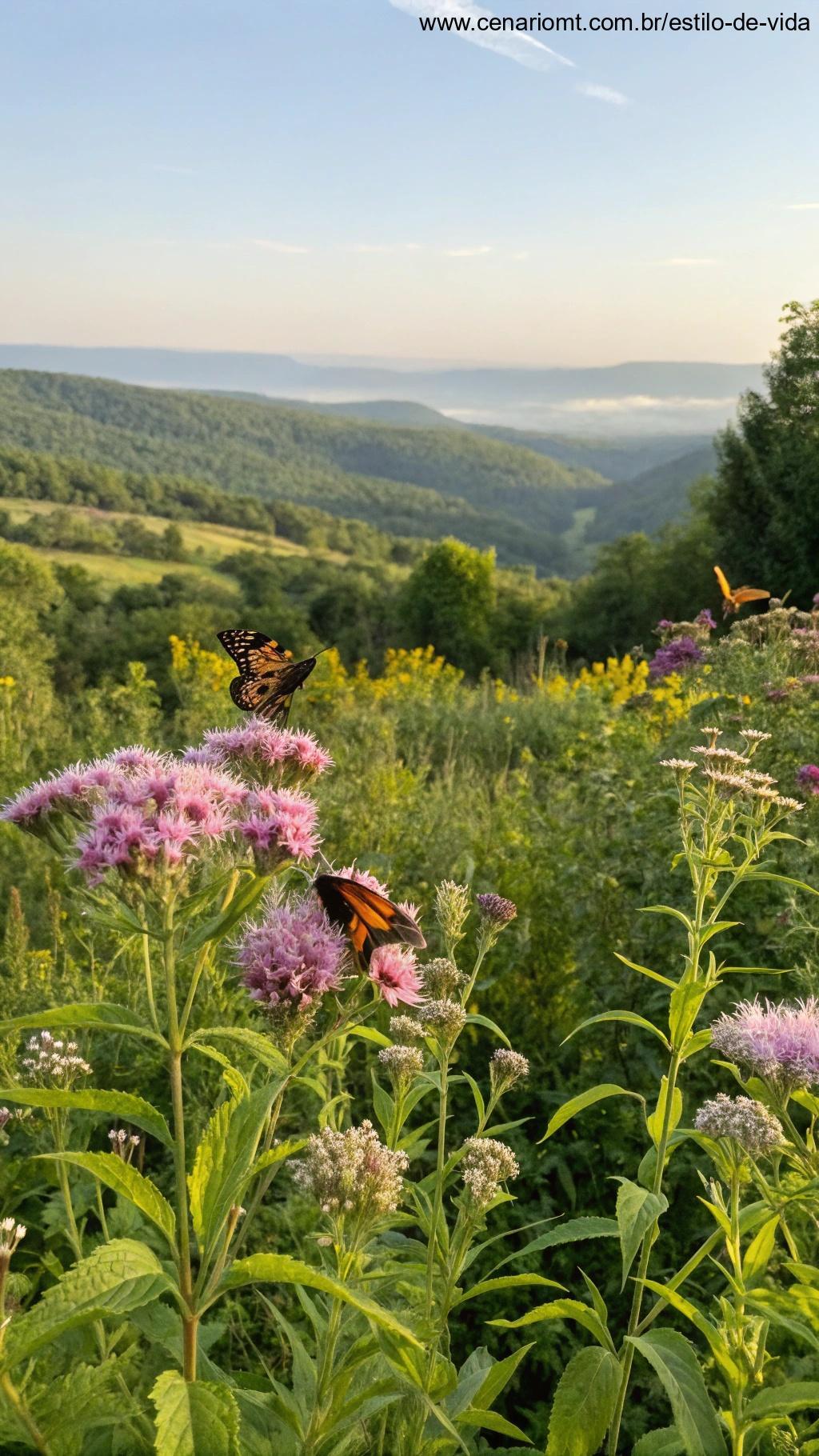 Paisagem natural com plantas nativas crescendo vigorosamente