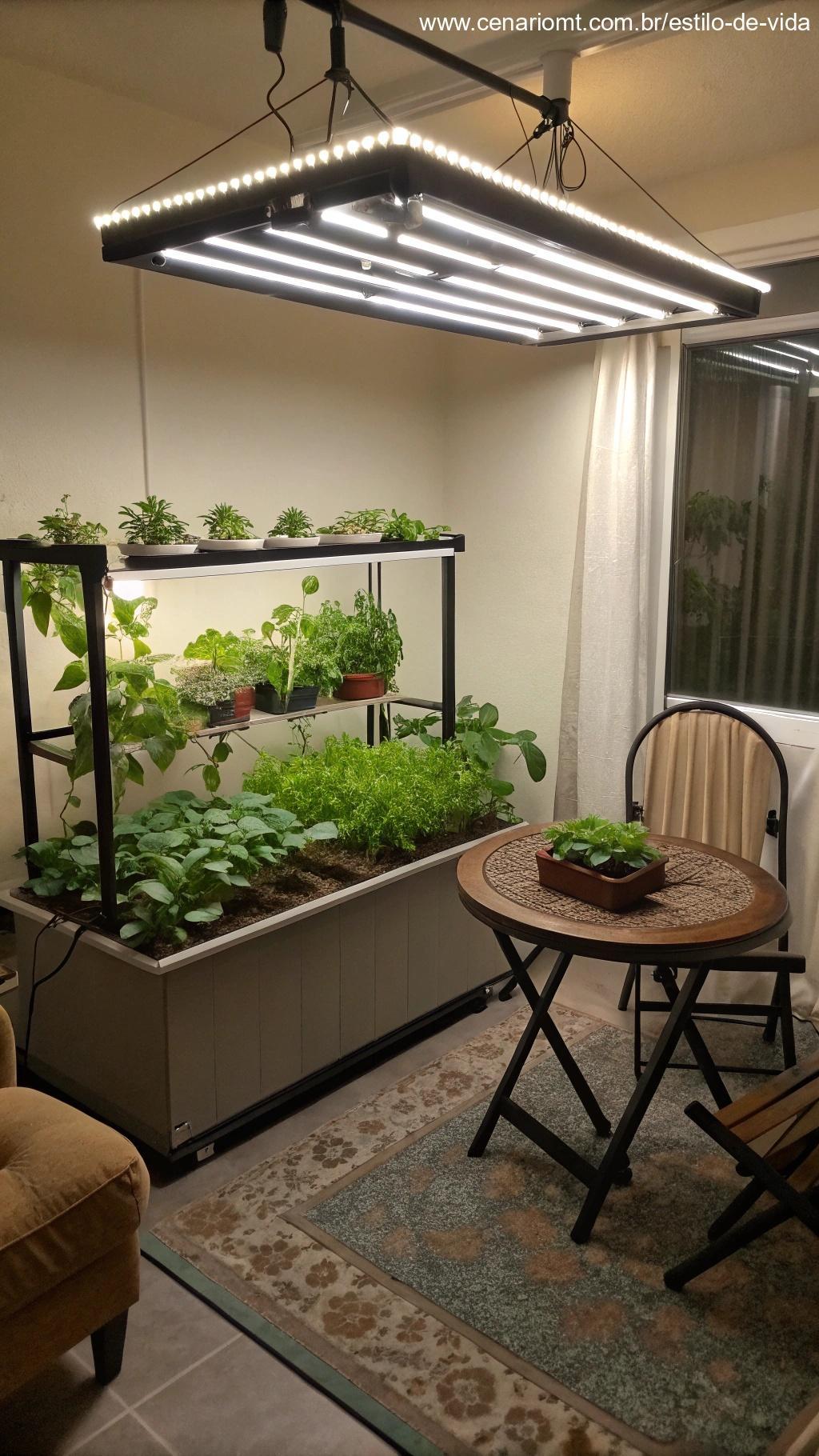 horta interna com iluminação artificial de LED