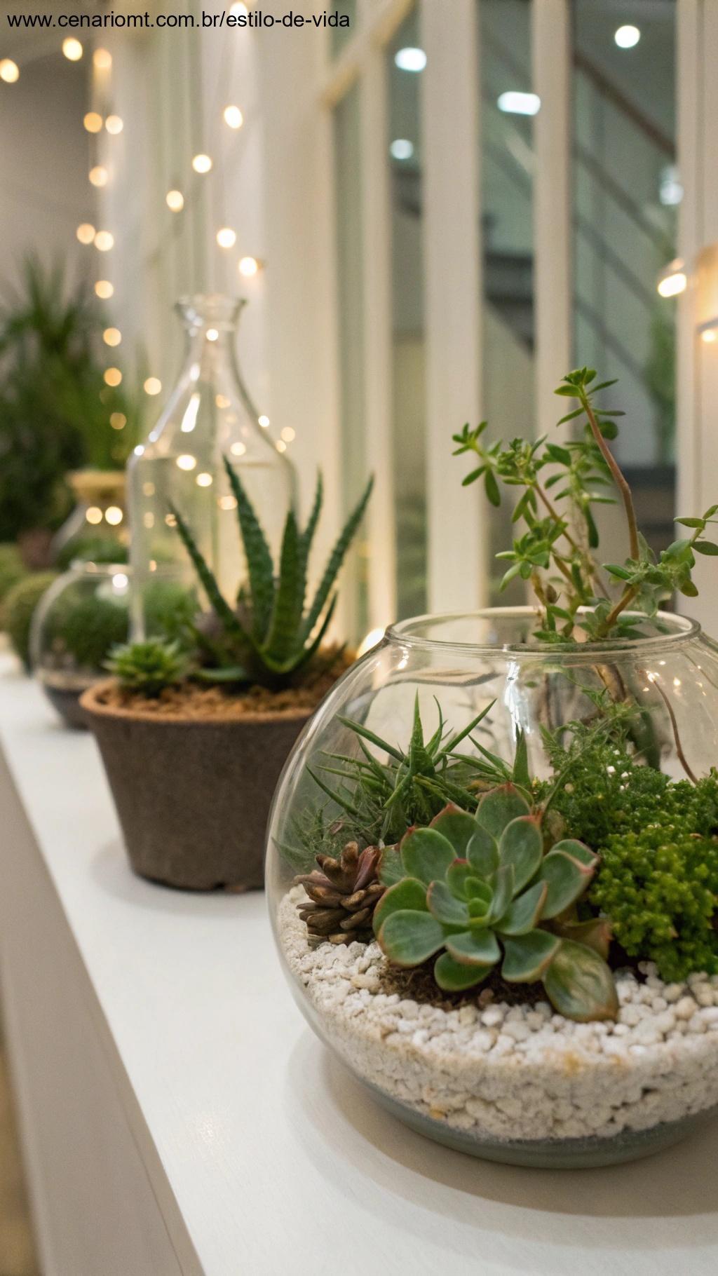 Vasos decorativos para plantas feitos com recipientes de vidro
