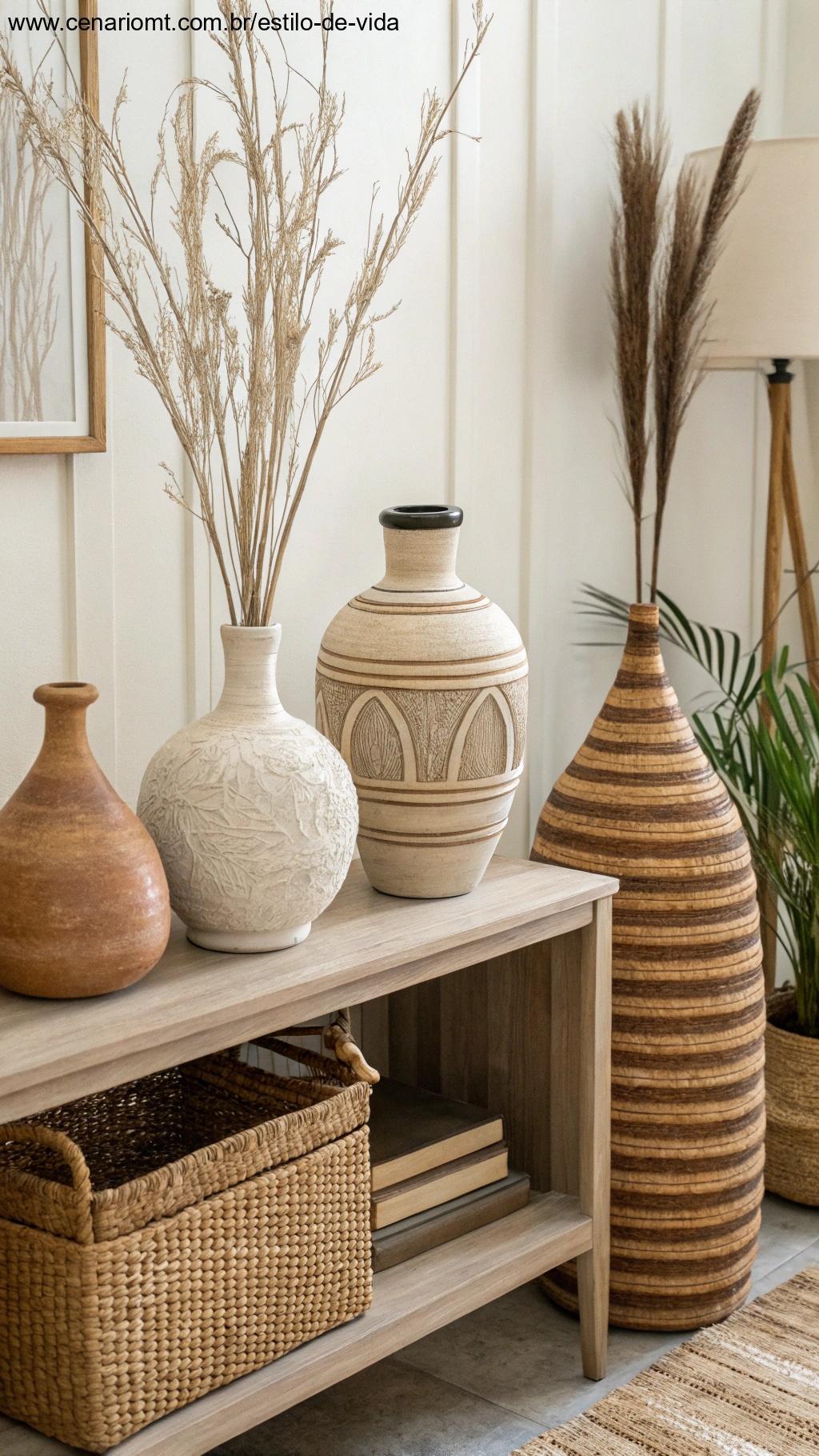 Vasos decorativos feitos com potes reaproveitados em uma sala
