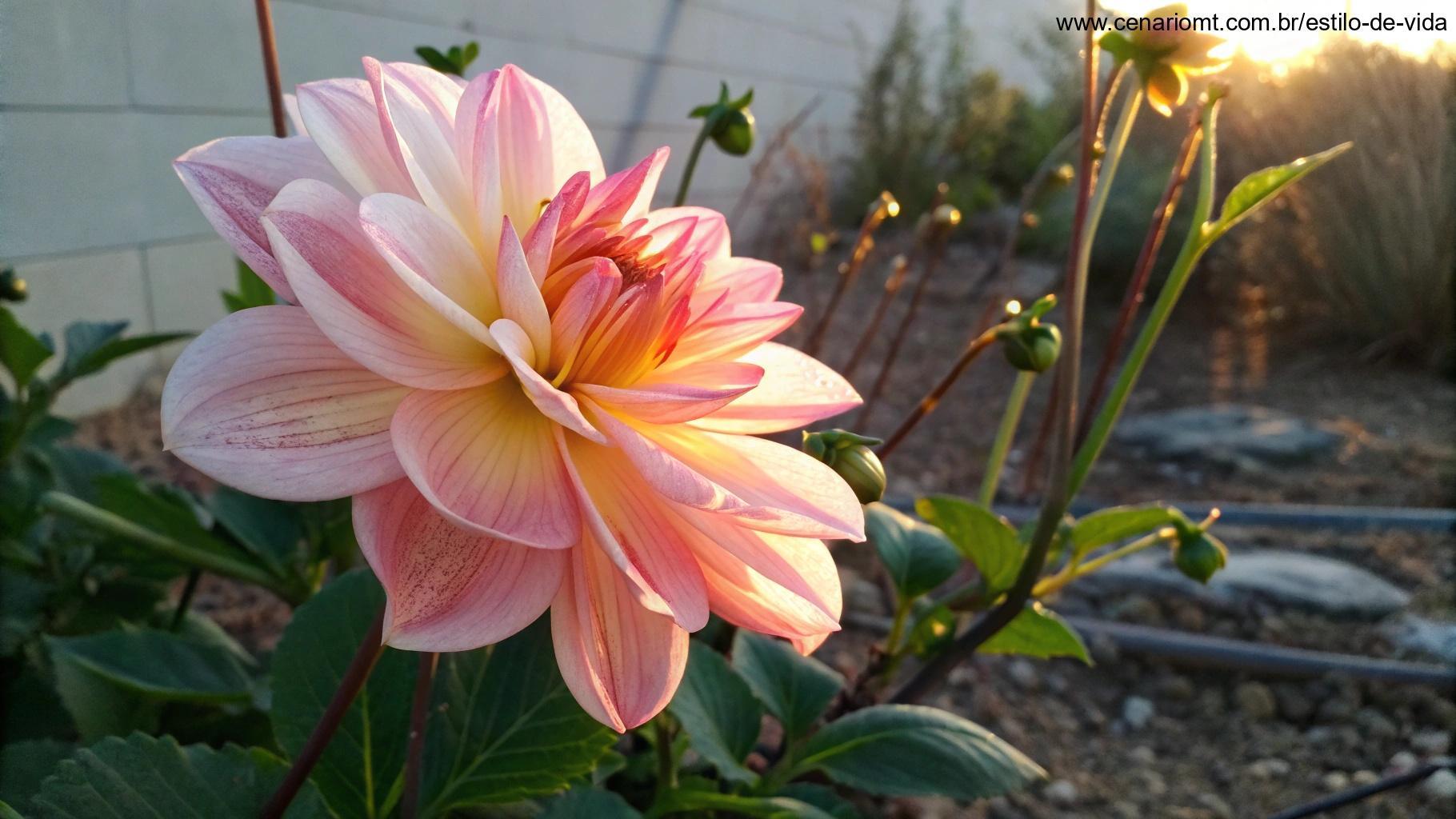 Uma flor vibrante desabrochando pela manhã, simbolizando o versículo do dia que traz vida e alegria.