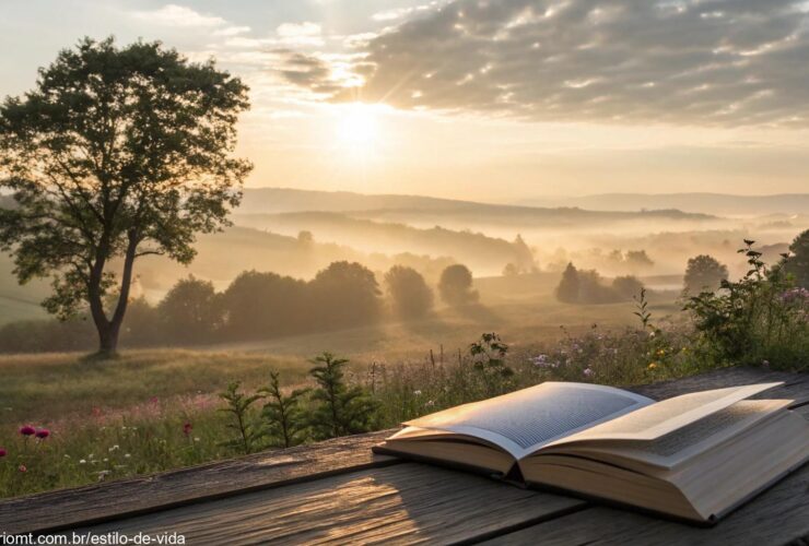 Versículo do dia para segunda-feira com reflexão poderosa em cenário de campo ao amanhecer