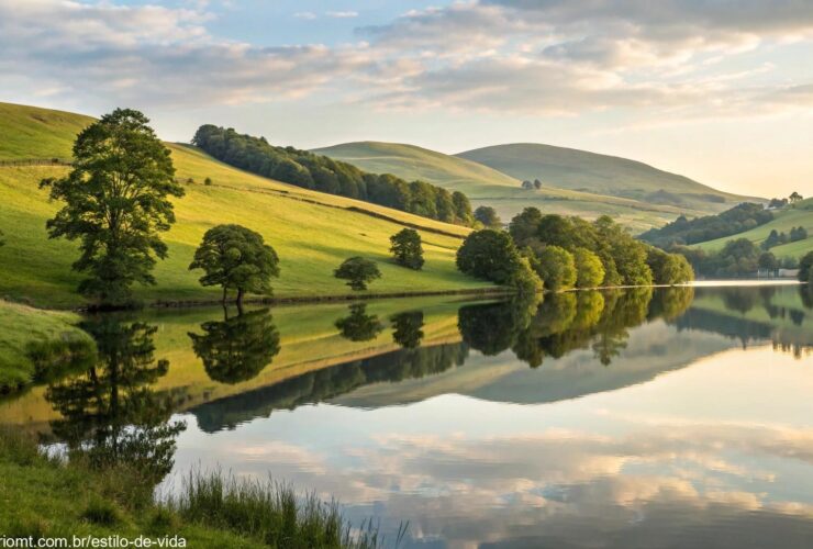 Reflexão sobre a esperança e a fé, com uma paisagem serena ao fundo, enfatizando paz e confiança na orientação divina.