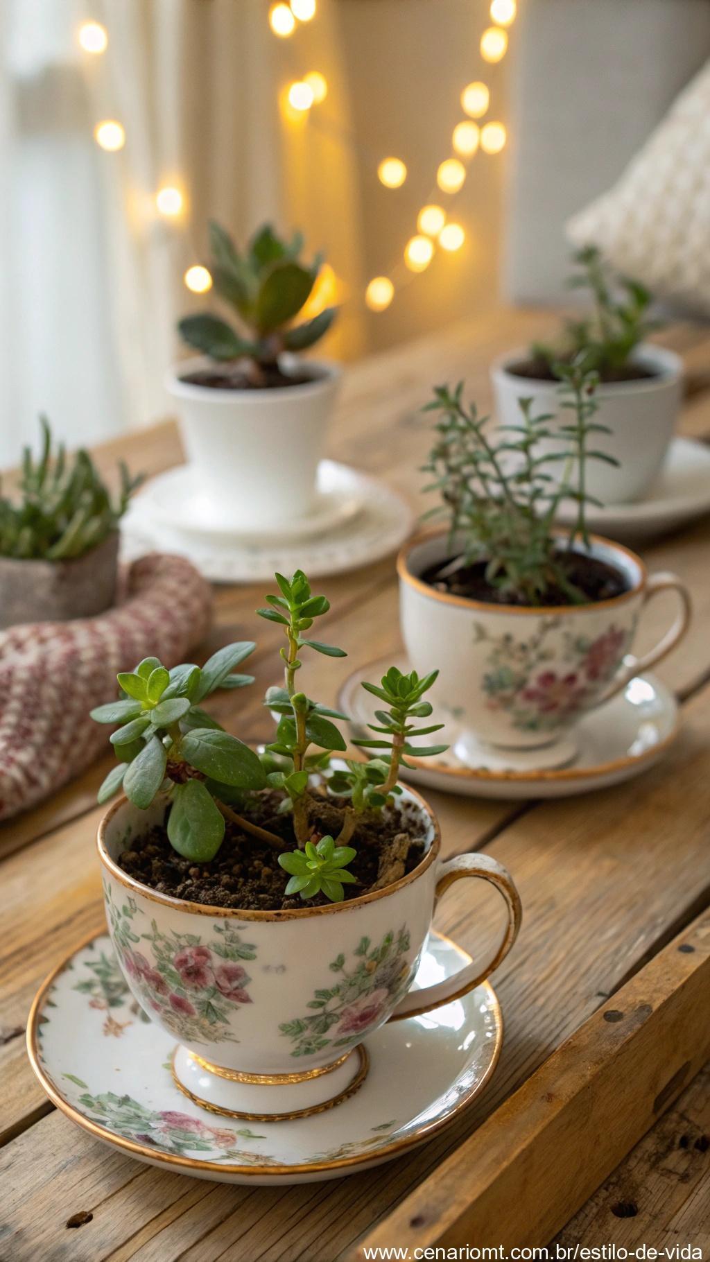 xicaras como vasos de plantas 943567