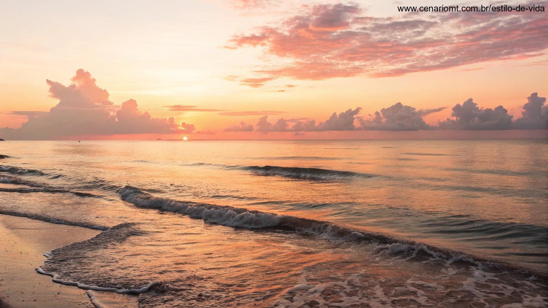 Imagem de um nascer do sol sobre um oceano calmo com ondas suaves, transmitindo motivação para a sexta-feira.