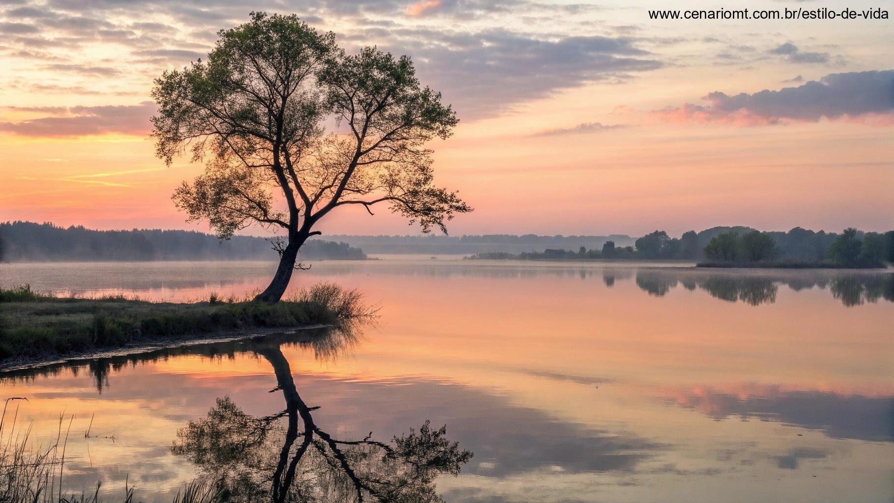 Paisagem serena à beira de um lago ao amanhecer, representando como viver a palavra de hoje